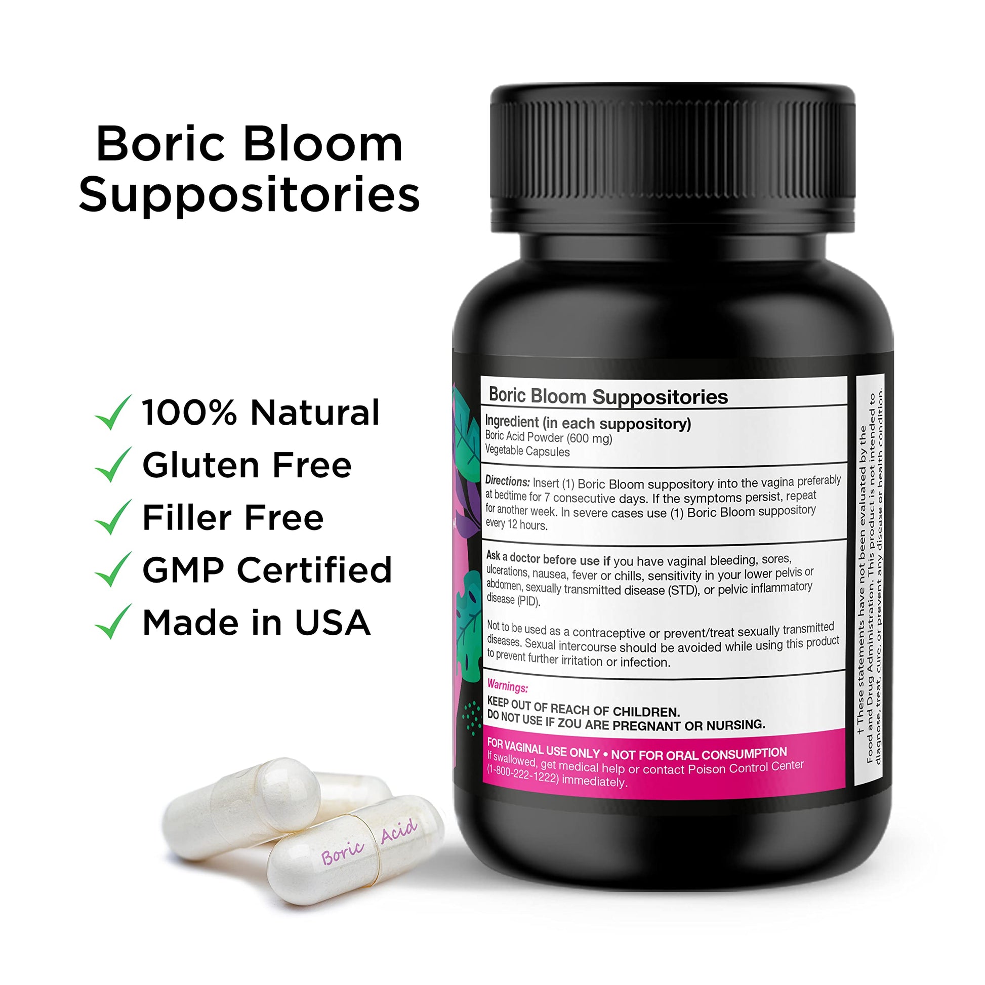 Boric Acid Suppositories - Vaginial Suppository Bacterial Vaginosis, pH Balance for Women Pills Yoni Peach Care buy supplements canada