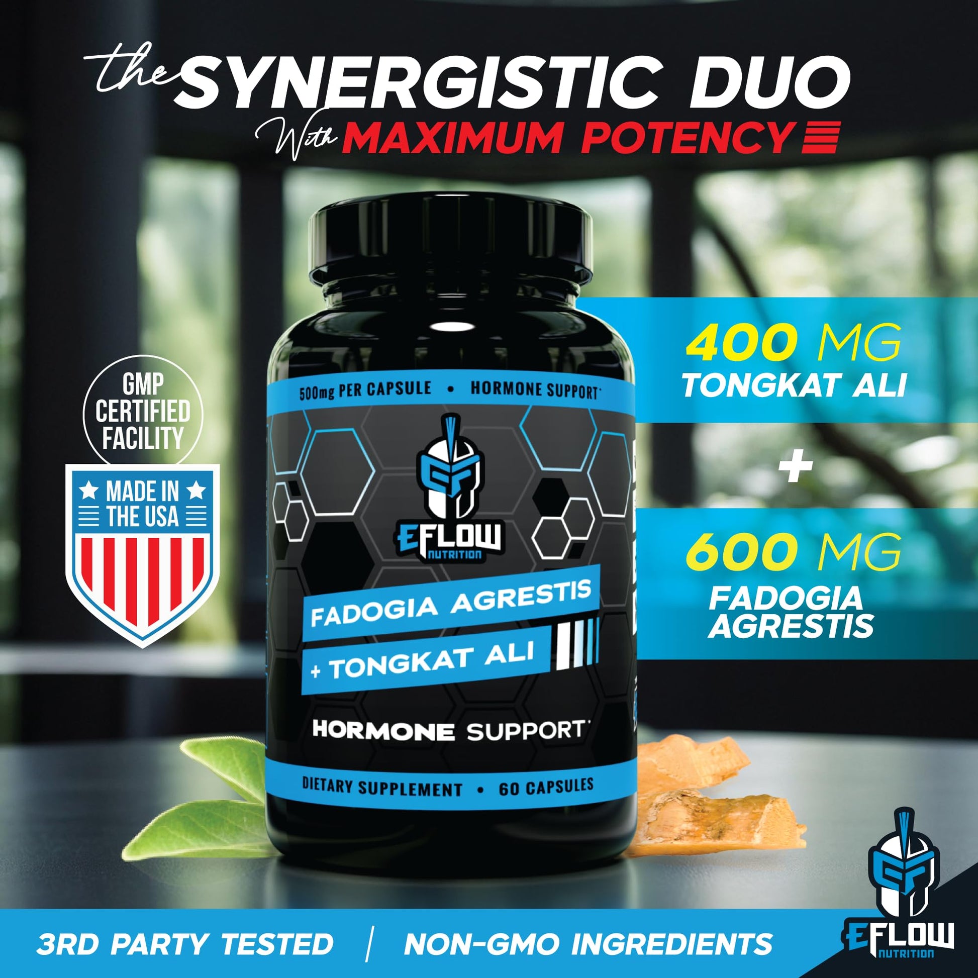 eFlow Nutrition Fadogia Agrestis + Tongkat Ali - [2-in-1] Natural Performance Supplement for Health and Wellness - Hormone, Energy, & Mood Support - Extract Powder (60 Capsules) eFlow Nutrition buy supplements canada