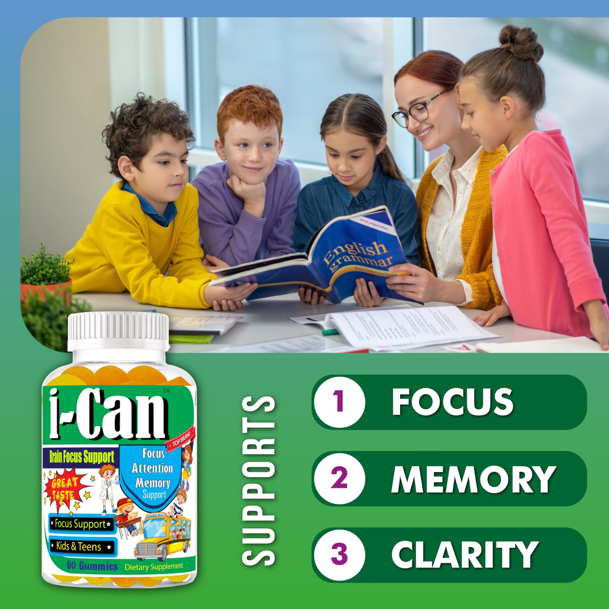 I-Can Focus Gummies for Kids & Teens, Omega 3 Gummies with DHA & EPA, Brain Health, Memory, Attention Support, Teen Brain Focus Vitamins, Non-Fishy Taste, Low Sugar, 60 Count Celebrity LifeStyle Product buy supplements canada