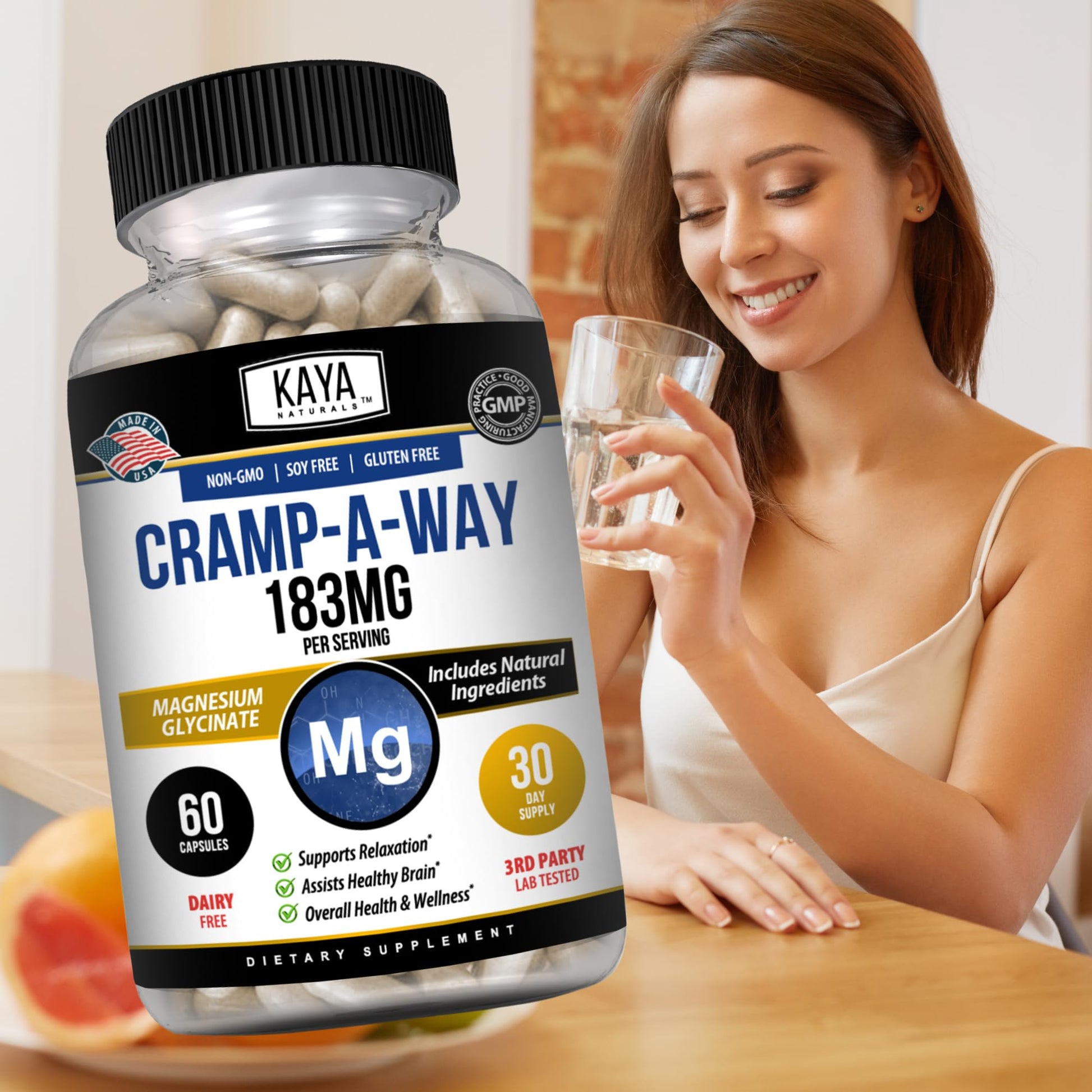 Kaya Naturals Cramp-A-Way Magnesium Glycinate 183mg (60 Count (Pack of 1) Kaya Naturals buy supplements canada