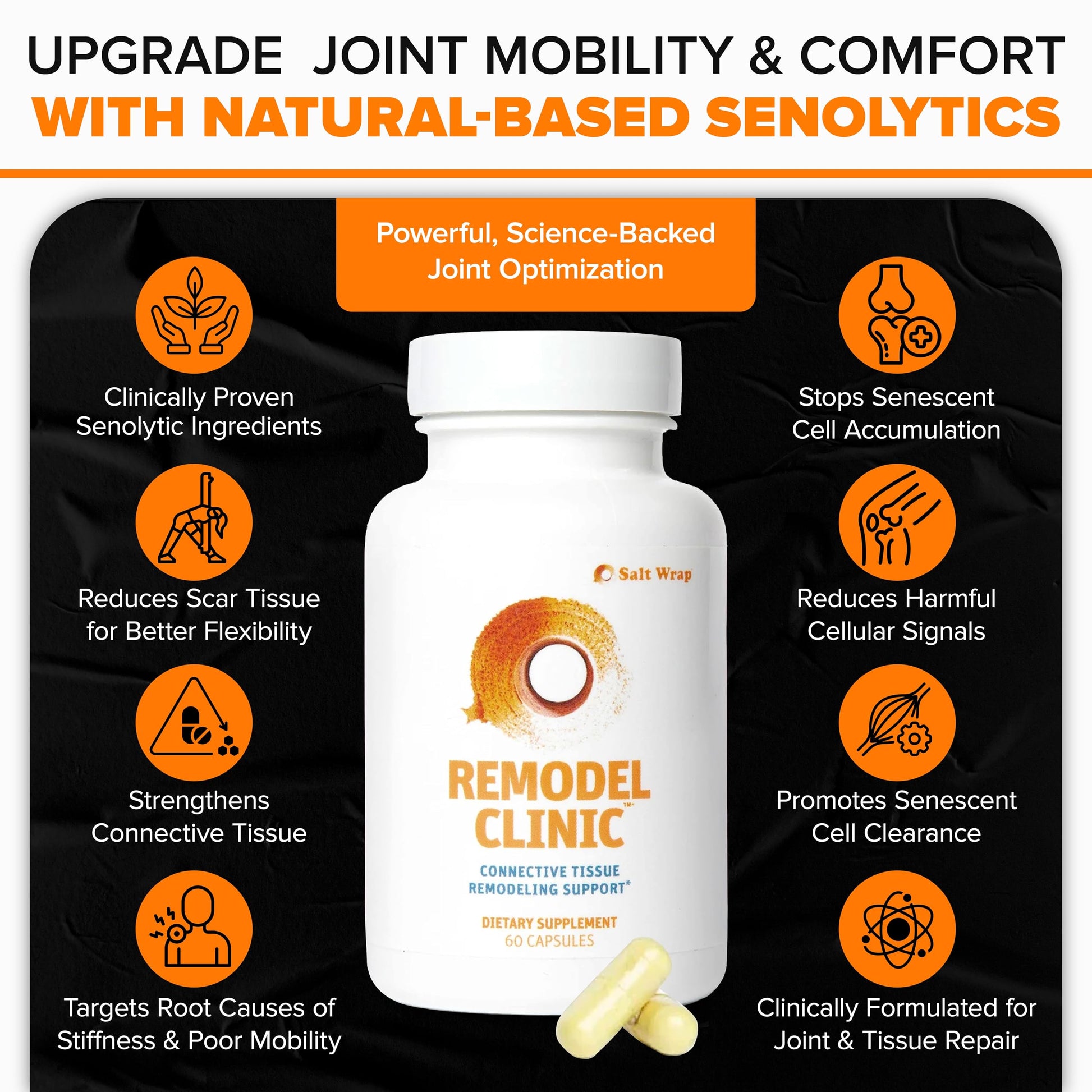 SaltWrap Remodel Clinic - Joint Remodeling Supplement for Senescent Cell Removal and Scar Tissue - Improve Mobility, Reduce Connective Tissue Stiffness - Fisetin, Quercetin, Bromelain - 60 Capsules SaltWrap buy supplements canada