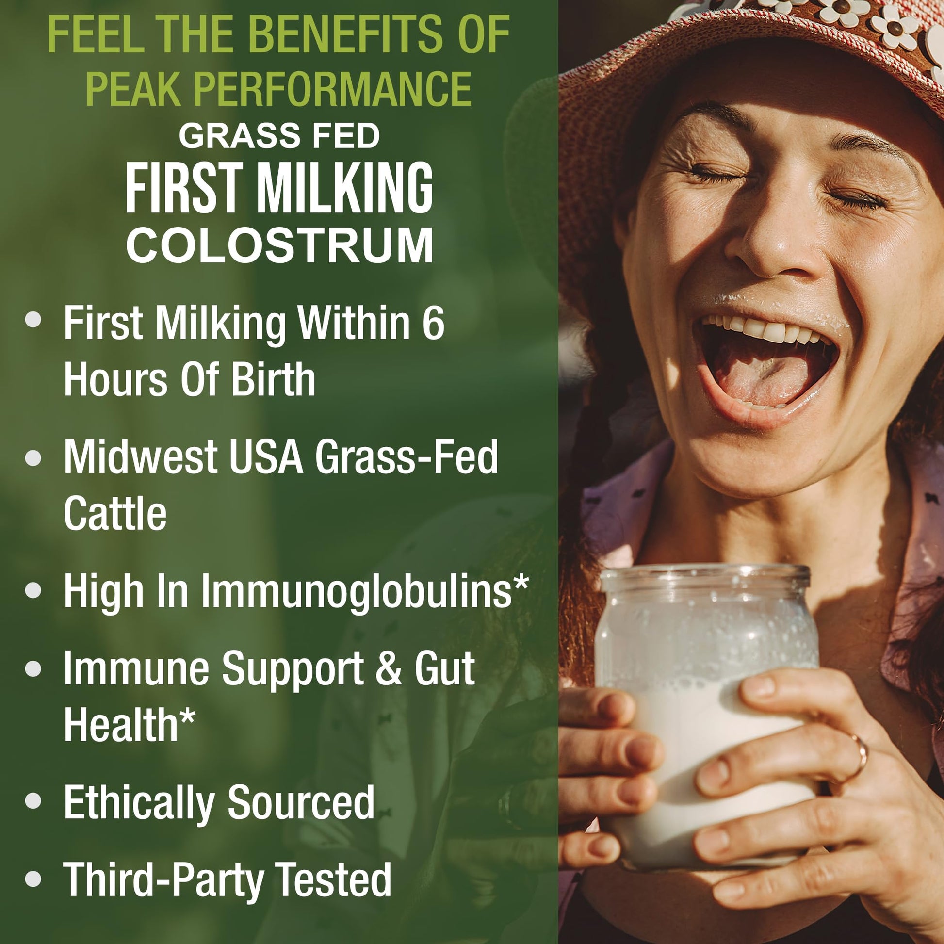 First Milking Colostrum Powder from Grass Fed USA Cows Milked Within 6 Hours of Giving Birth to Get the Most Bioactive Nutrients. High Immunoglobulin Non-GMO Bovine Colostrum Supplement for Humans Peak Performance buy supplements canada