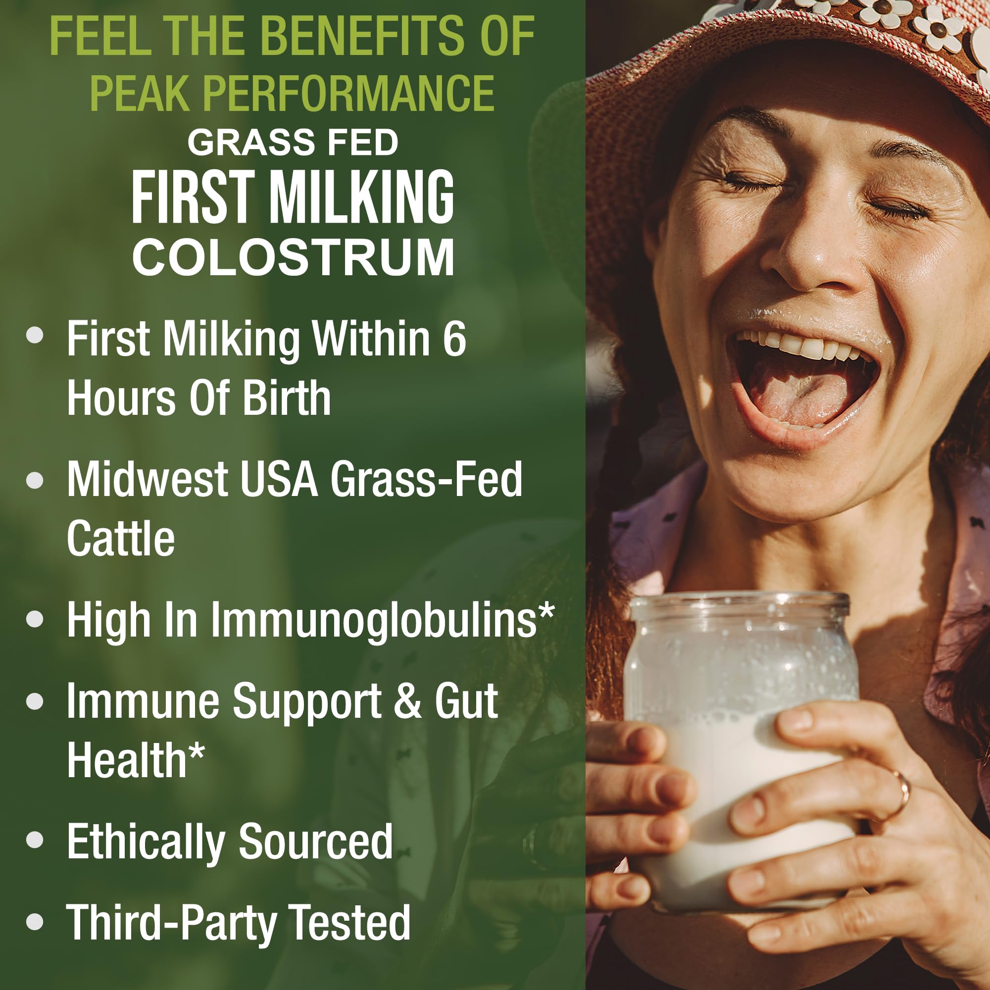 First Milking Colostrum Powder from Grass Fed USA Cows Milked Within 6 Hours of Giving Birth to Get the Most Bioactive Nutrients. High Immunoglobulin Non-GMO Bovine Colostrum Supplement for Humans Peak Performance buy supplements canada