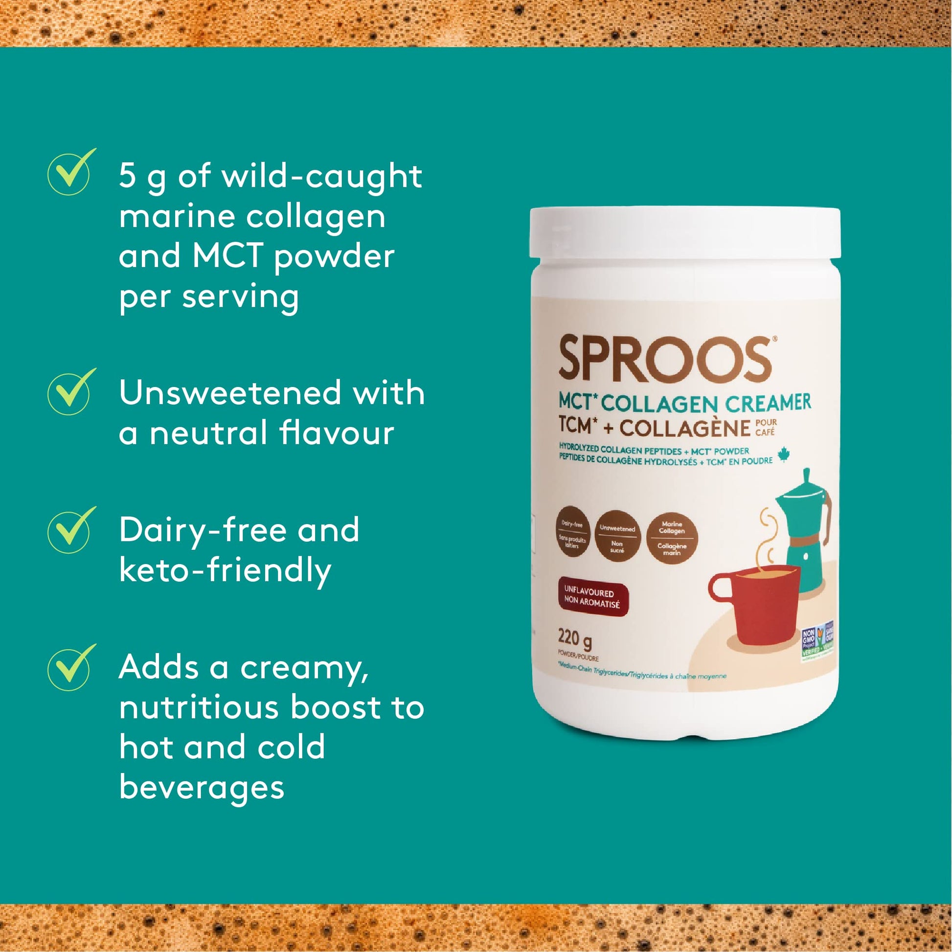SPROOS - MCT Collagen Creamer - Beverage Powder - Hydrolised Collagen Peptides & MCT Powder - Healthy Fats SPROOS buy supplements canada