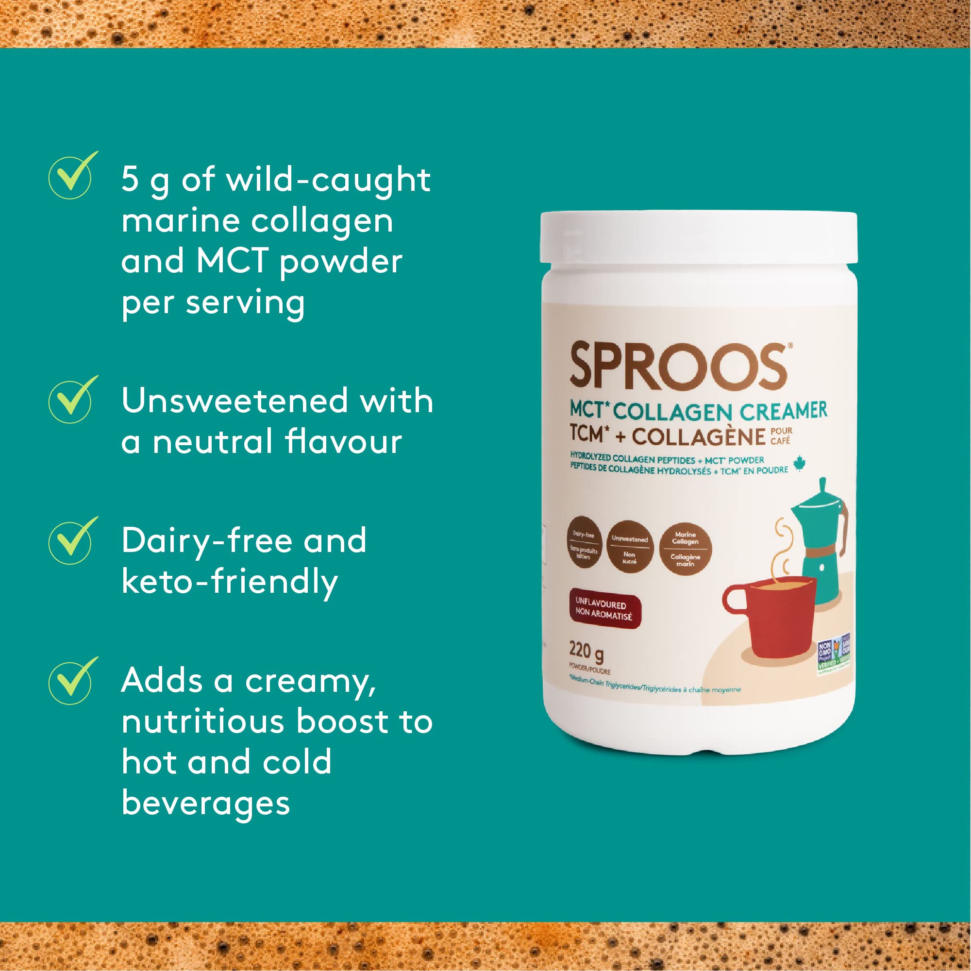 SPROOS - MCT Collagen Creamer - Beverage Powder - Hydrolised Collagen Peptides & MCT Powder - Healthy Fats SPROOS buy supplements canada