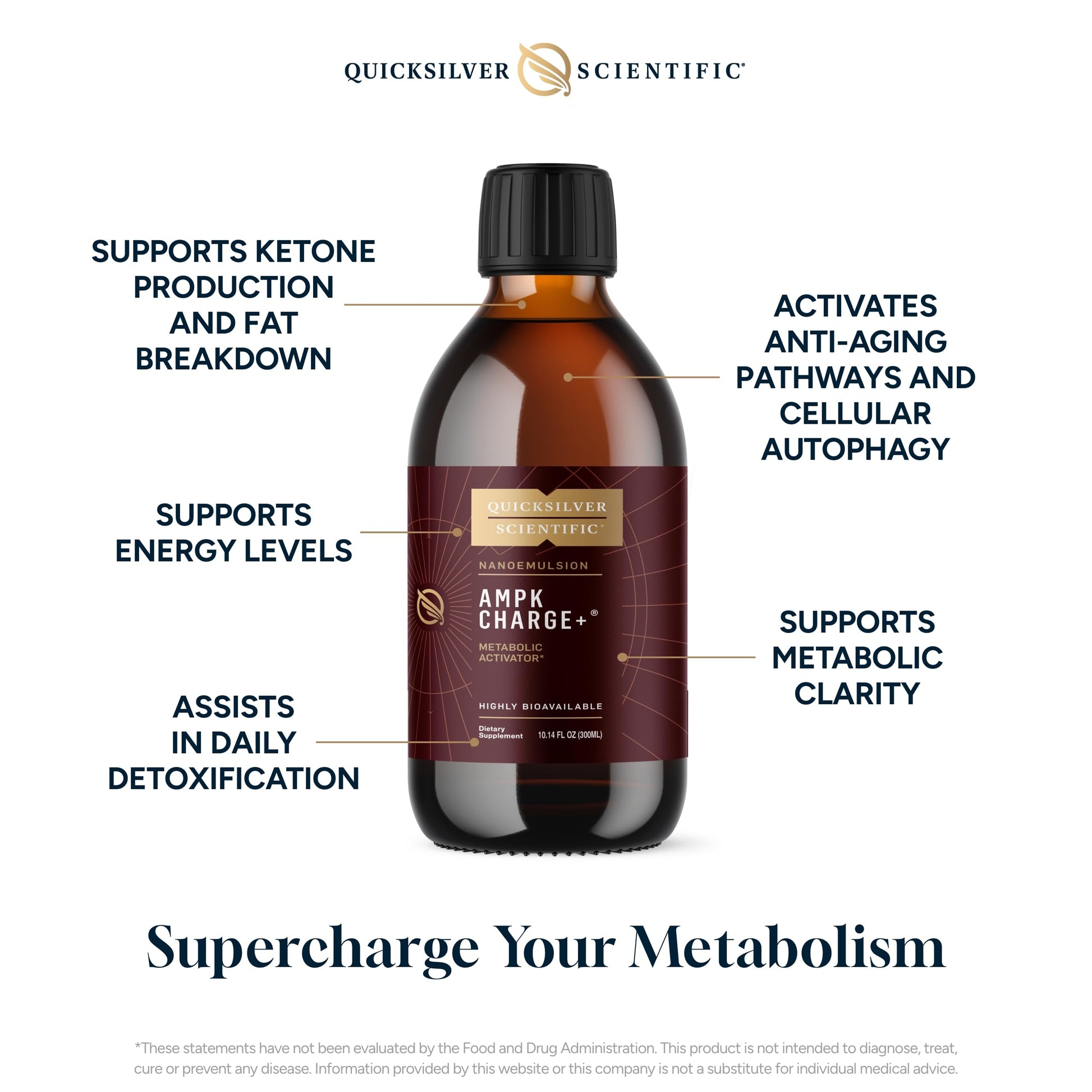 Quicksilver Scientific AMPK Charge+ - Support The Benefits of Intermittent Fasting, Carb Restrictive + Keto Protocols - Promotes Energy Production, Fat Breakdown + Healthy Aging (10.14oz / 300ml) Quicksilver Scientific buy supplements canada