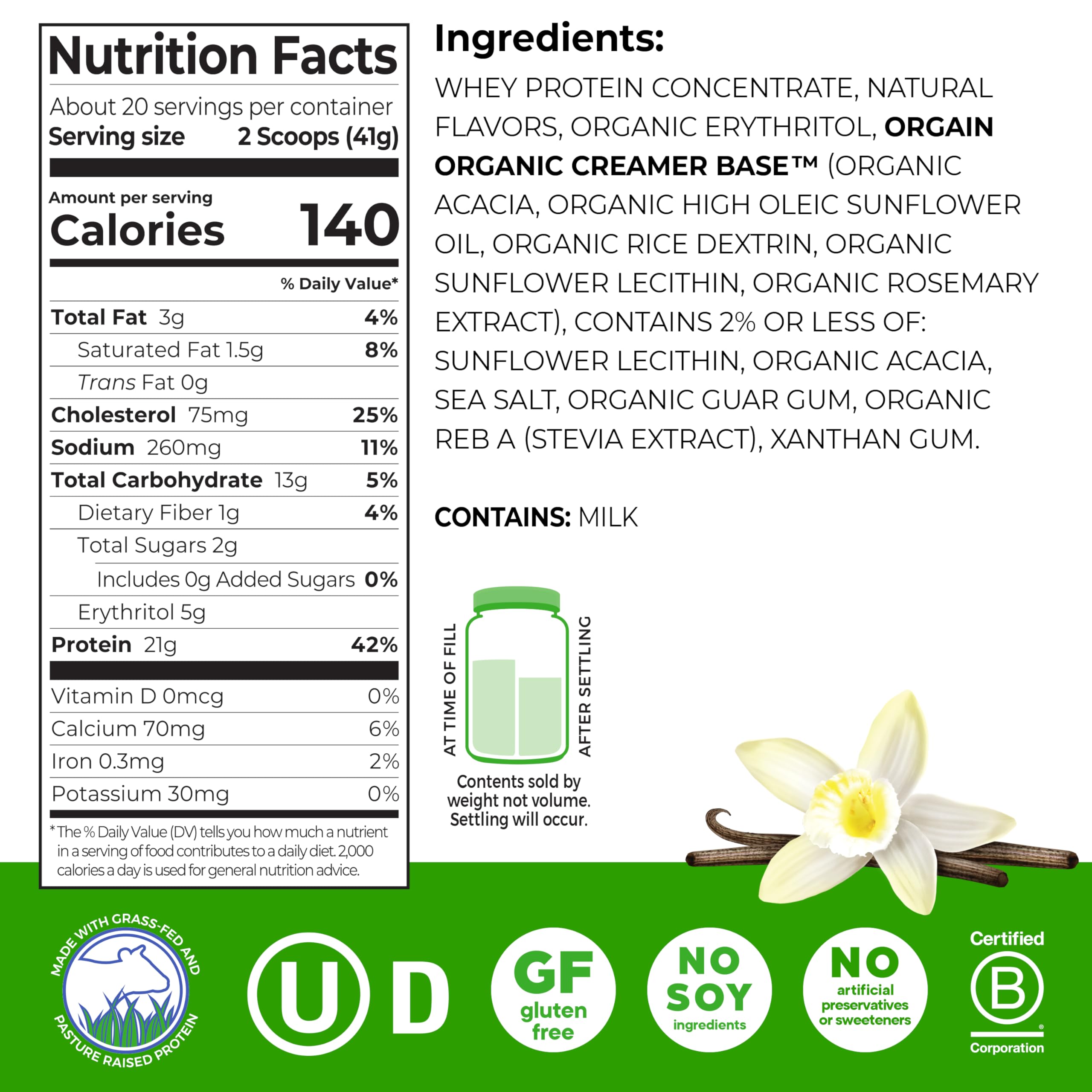 Orgain Whey Protein Powder, Vanilla Bean, 21g Grass Fed Dairy Protein, 5g BCAAs, 3g Prebiotic Fiber, 2g Sugar, No Added Hormones, Gluten Free, Kosher, for Shakes & Smoothies, 1.82 lb Orgain buy supplements canada