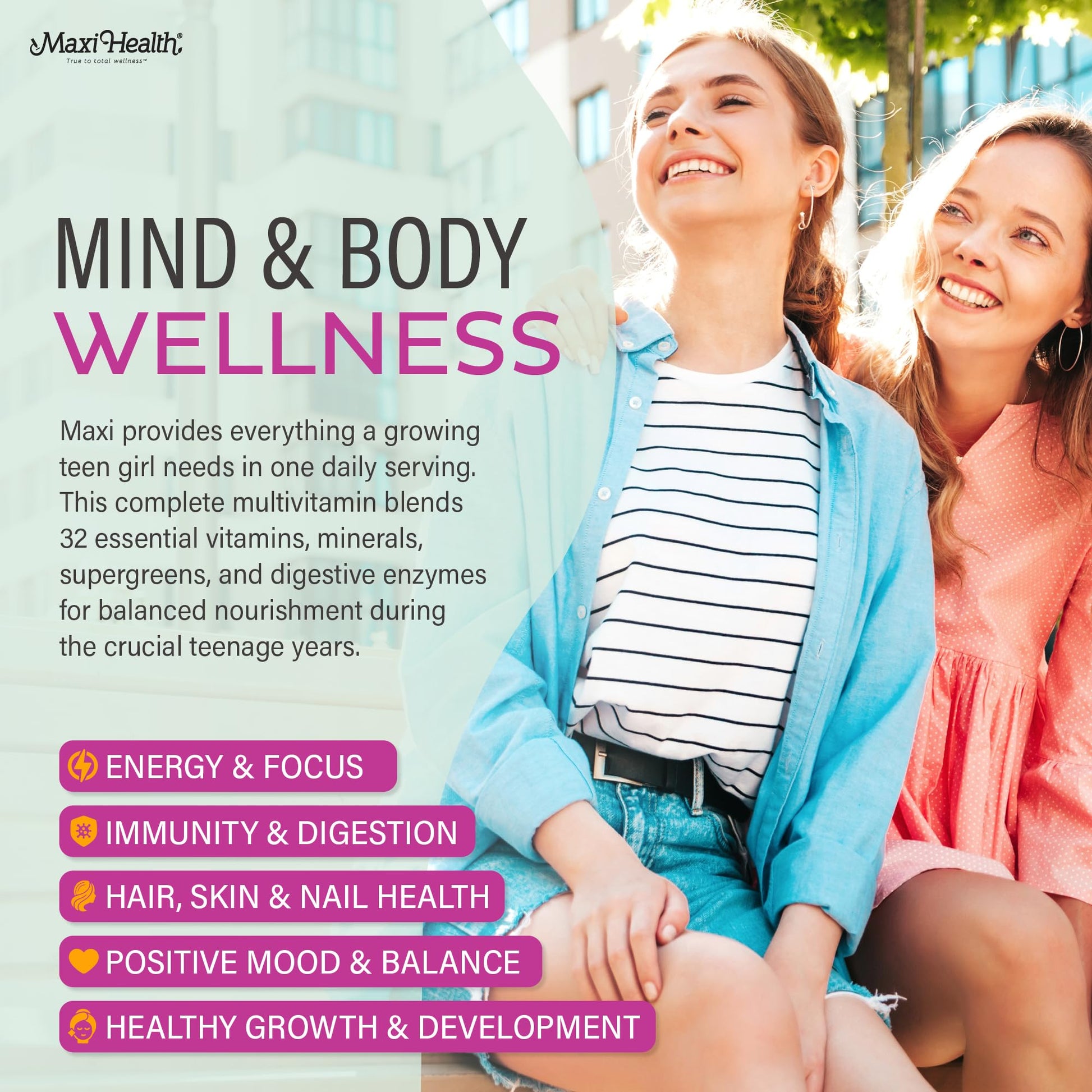 Teen Vitamins for Girls 12-17 - Teen Multivitamin D3, Iron, Calcium, Biotin, Zinc, Digestive Enzymes – Teenager Girl Multi Vitamins Maxi Health buy supplements canada
