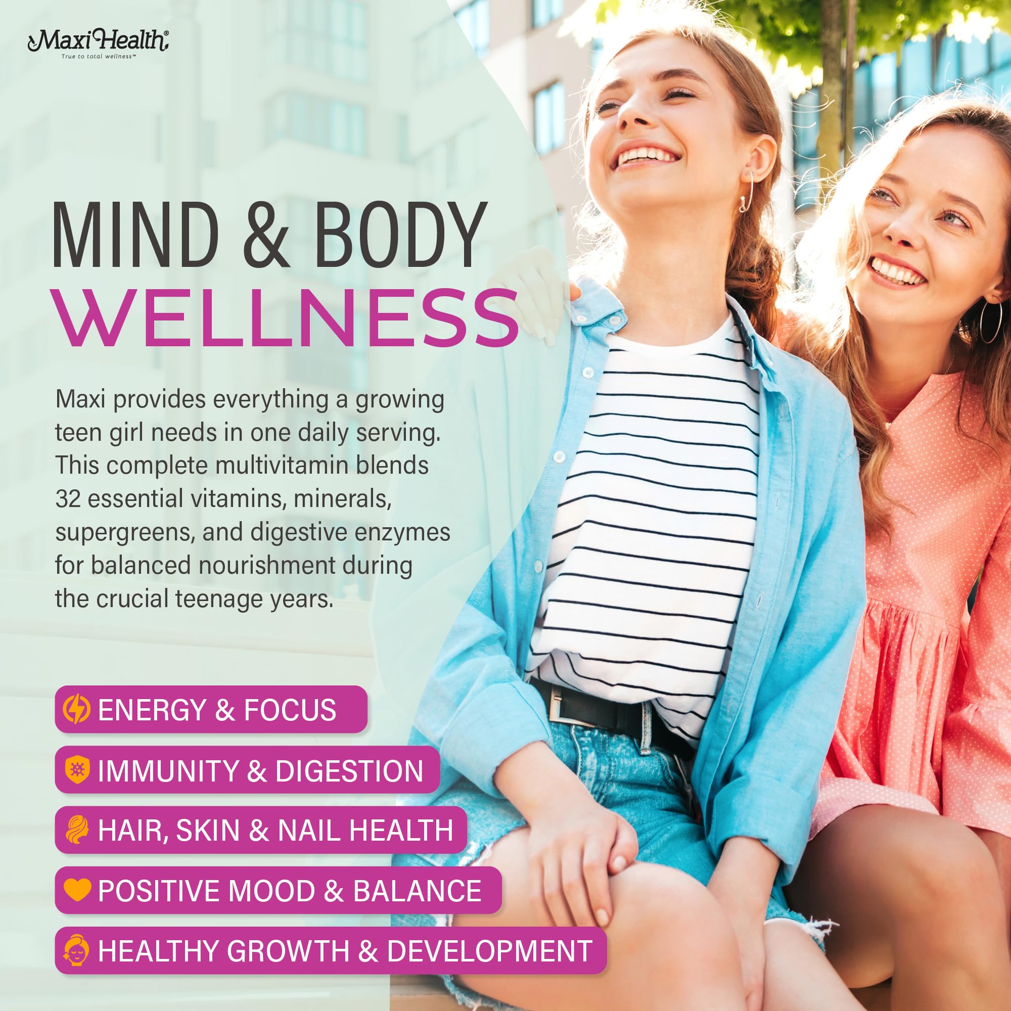 Teen Vitamins for Girls 12-17 - Teen Multivitamin D3, Iron, Calcium, Biotin, Zinc, Digestive Enzymes – Teenager Girl Multi Vitamins Maxi Health buy supplements canada