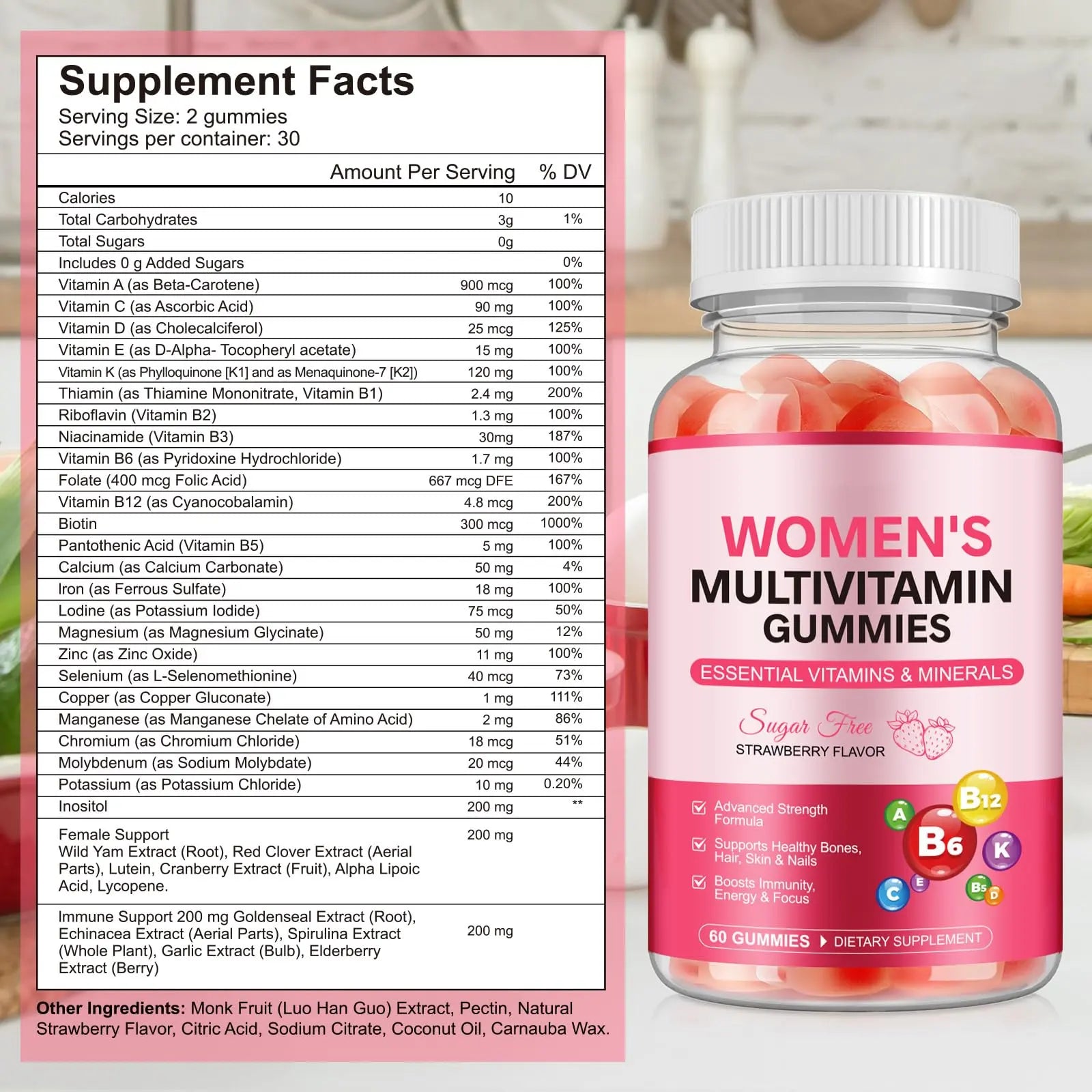 Women's Multivitamin Gummy, Vitamins A, C, D, E, K, B6, and B12 Womens Daily Multivitamin Gummy for Hair,Skin & Nails, Immune Energy Frovetani buy supplements canada