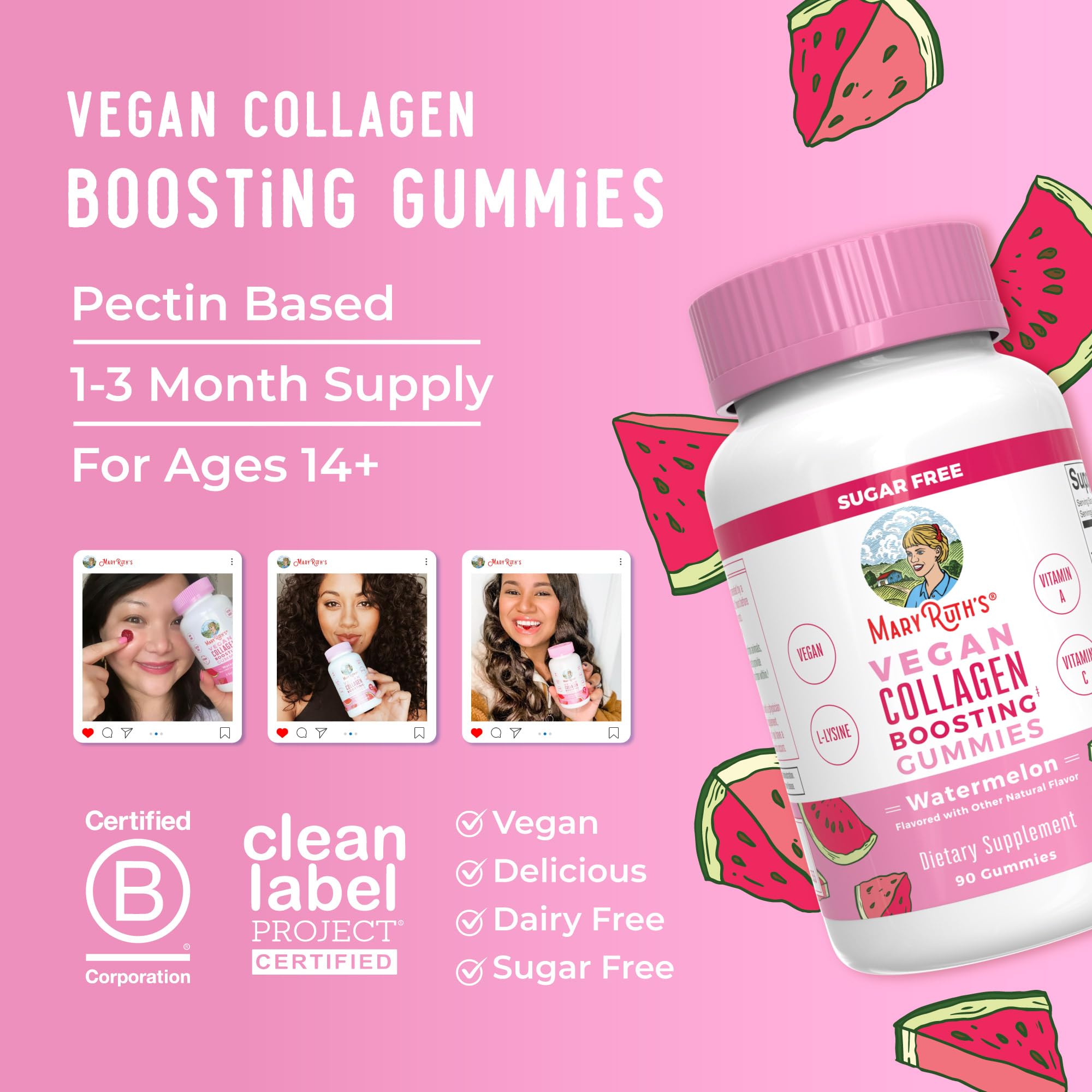 MaryRuth Organics Vegan Collagen for Women & Men, Collagen Boosting Gummies, Skin Care, Lysine, Vitamin C, Vitamin A, Amla, Supplement for Hair & Skin, Vegan, Non-GMO, Gluten Free, 90 Servings MARYRUTH'S buy supplements canada