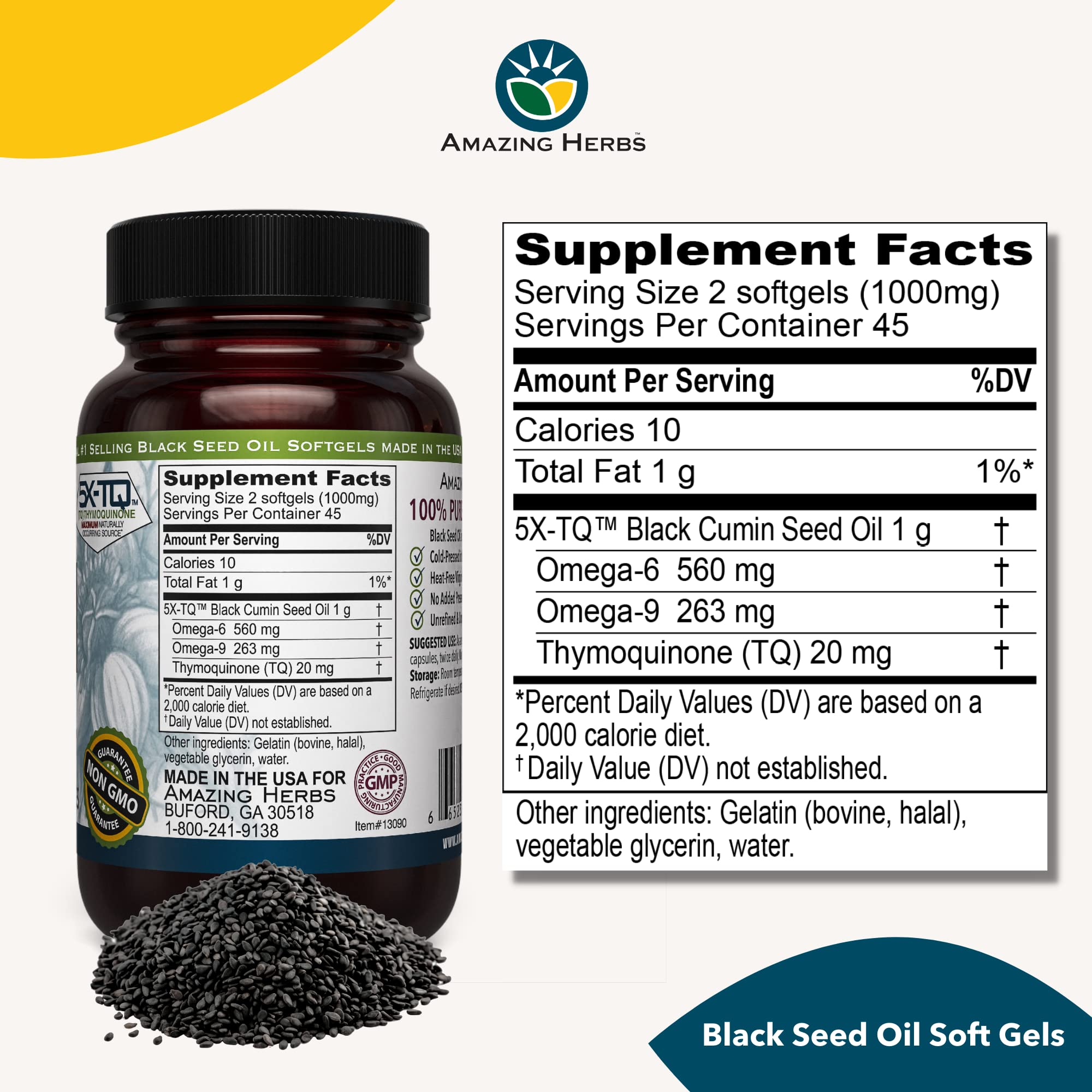 Amazing Herbs Premium Black Seed Oil Capsules - Cold Pressed Nigella Sativa Aids Amazing Herbs buy supplements canada