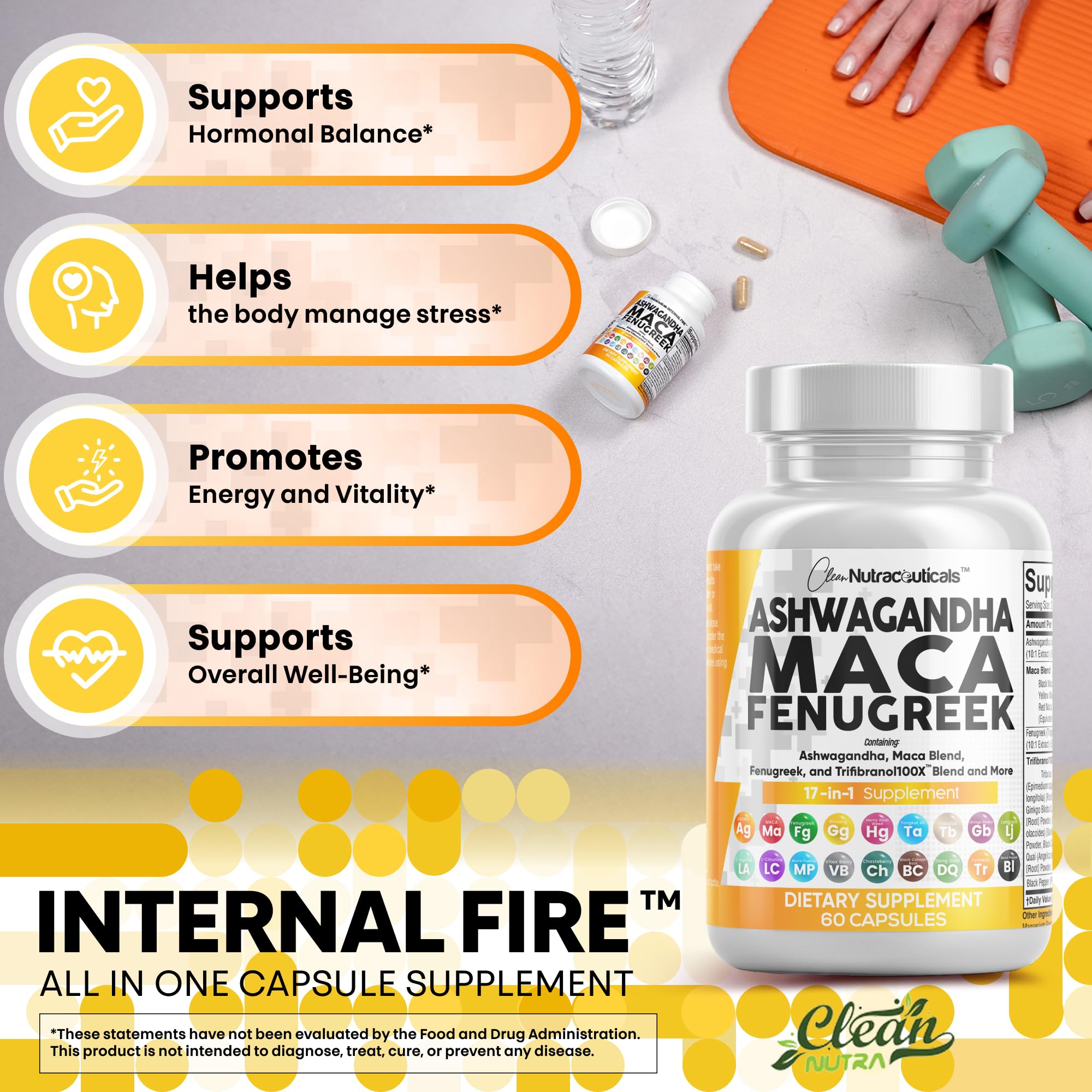 Clean Nutraceuticals Ashwagandha Maca Root Fenugreek Supplement with Tongkat Ali Ginseng - Assists with Stress, Mood & Thyroid - Ashwagandha Capsules Fenugreek Caps - 1 Pack Clean Nutraceuticals buy supplements canada