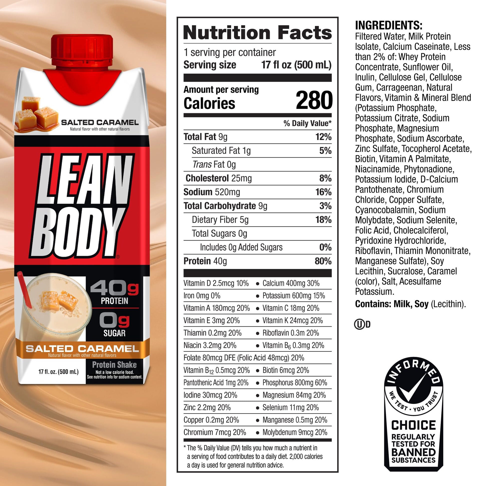 Lean Body Ready-to-Drink Salted Caramel Protein Shake, 40g Protein, Whey Blend Labrada buy supplements canada