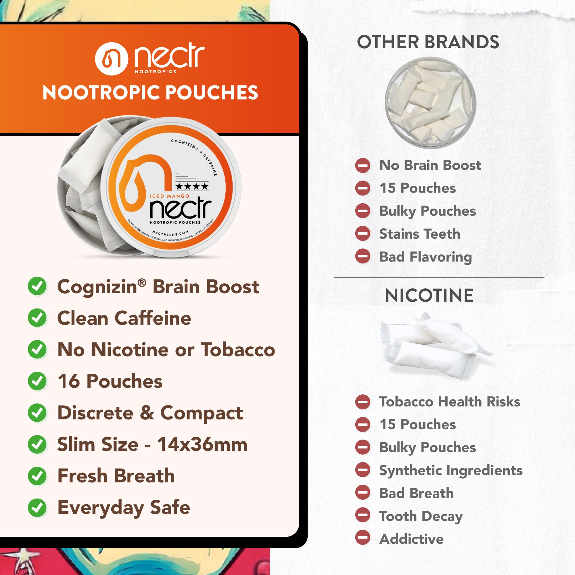 Nectr Energy Nootropic Pouches – Berry Blast Flavored, Caffeine Pouches with Cognizin® Citicoline. Sugar-Free Brain Treats. Smooth, Sustained Focus & Energy Supplement - 1 Puck of 16pcs Nectr buy supplements canada