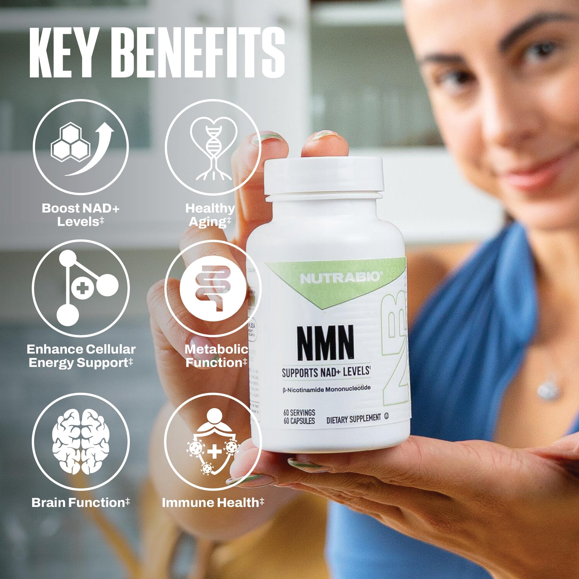 NutraBio NMN - NAD Supplement, Longevity Support, Boost NAD Levels, Increase Cellular Energy, Brain Health, Healthy Aging- 60 Servings- 60 Capsules NutraBio buy supplements canada