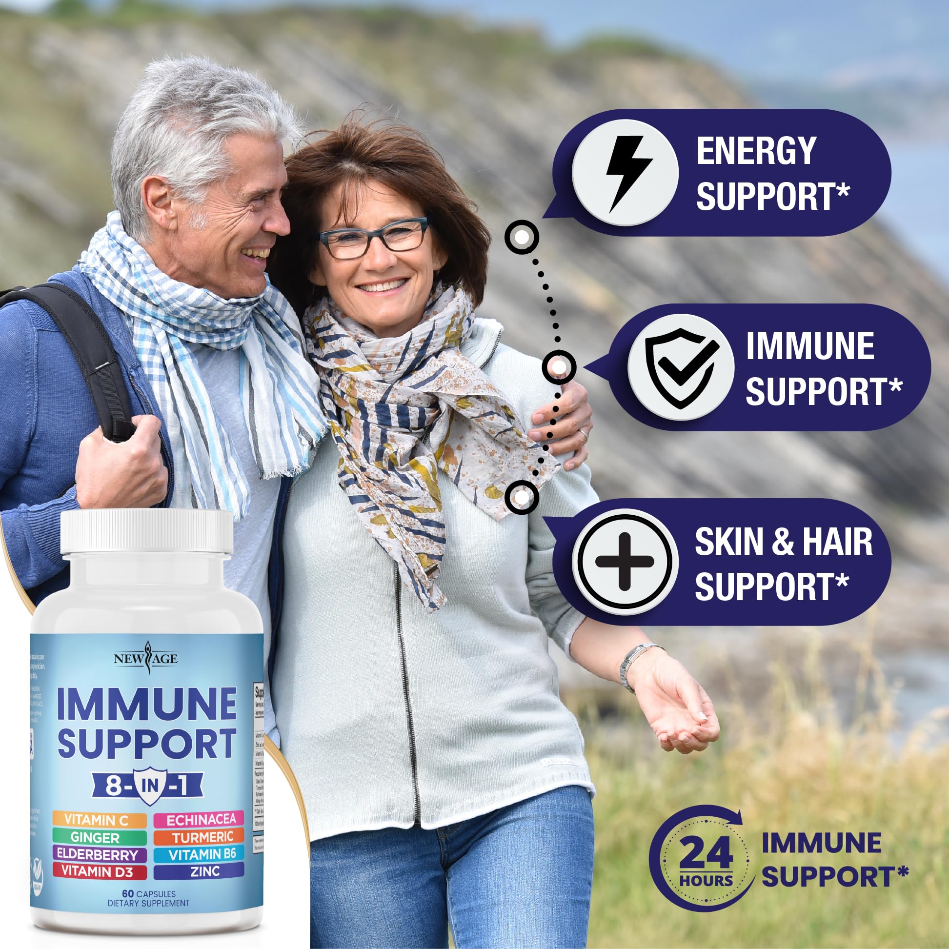NEW AGE 8 in 1 Immune Support Booster Supplement with Echinacea, Vitamin C NEW AGE buy supplements canada