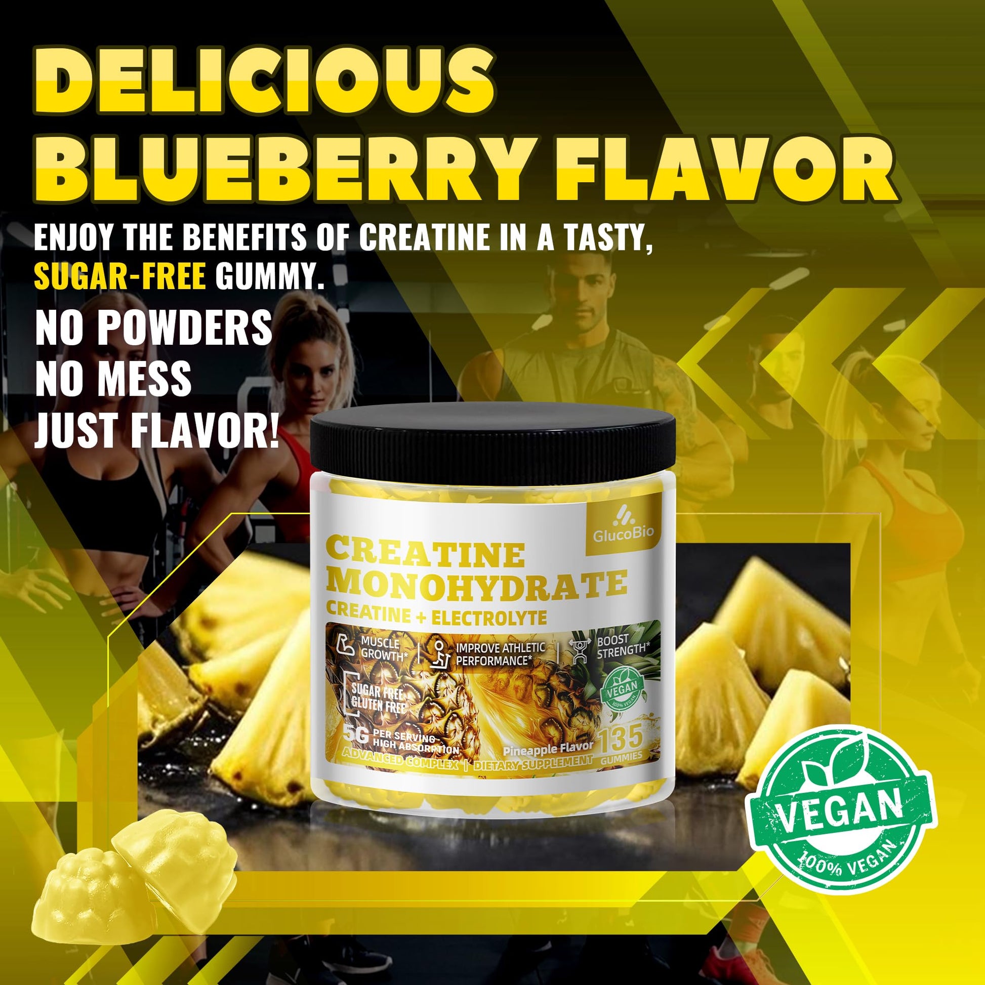 GlucoBio Creatine Monohydrate Gummies (5g) – Pre-Workout Energy & Muscle Growth Support for Men & Women | Pineapple Electrolyte Gummies (135 Count) GlucoBio buy supplements canada