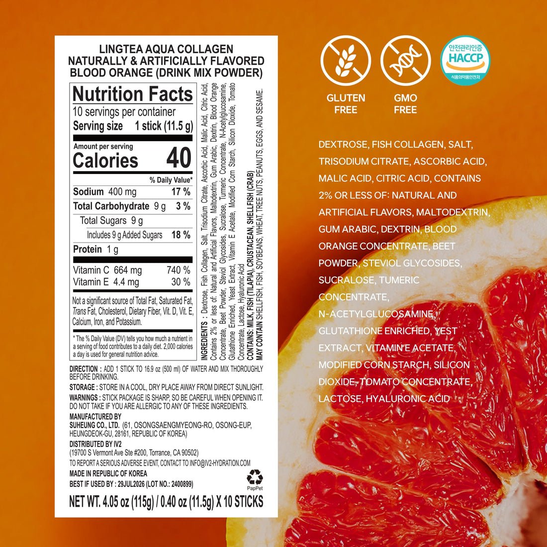 LINGTEA Doctor Developed Hydration Aqua Collagen Drink Mix -Blood Orange Flavor | 1,000mg Ultra-Micro Collagen | Maximum Absorption | Rapid Hydration | Vitamin C | Anti-Aging | Skin Health | 10 Count LINGTEA buy supplements canada