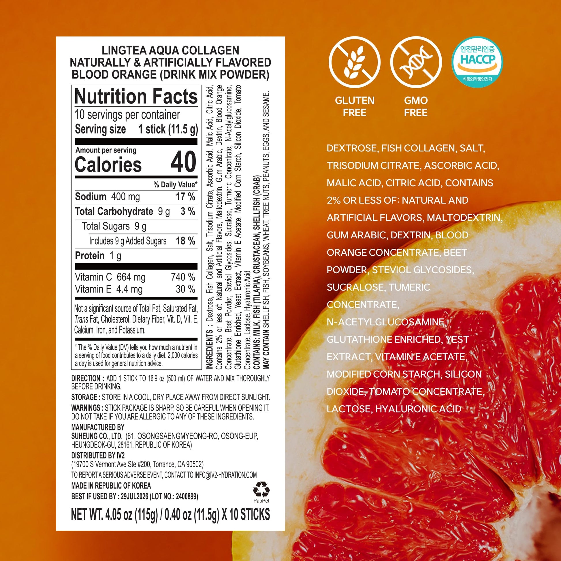 LINGTEA Doctor Developed Hydration Aqua Collagen Drink Mix -Blood Orange Flavor | 1,000mg Ultra-Micro Collagen | Maximum Absorption | Rapid Hydration | Vitamin C | Anti-Aging | Skin Health | 10 Count LINGTEA buy supplements canada