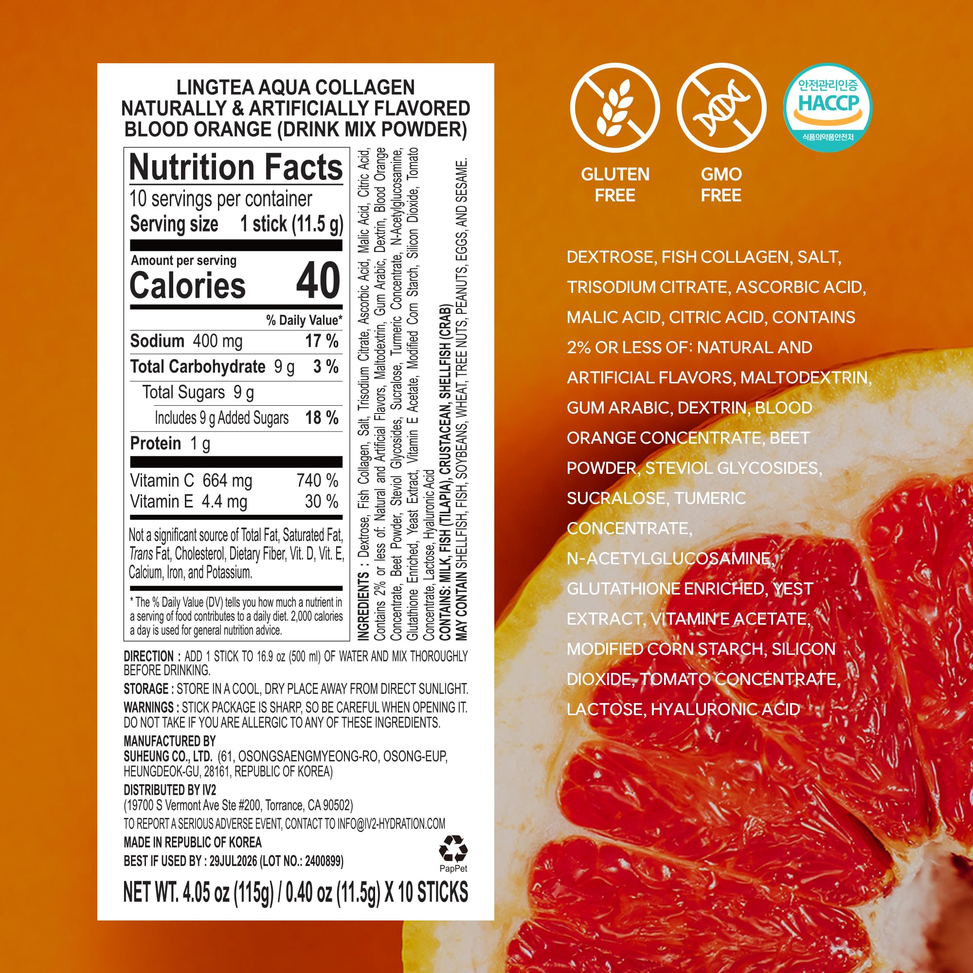 LINGTEA Doctor Developed Hydration Aqua Collagen Drink Mix -Blood Orange Flavor | 1,000mg Ultra-Micro Collagen | Maximum Absorption | Rapid Hydration | Vitamin C | Anti-Aging | Skin Health | 10 Count LINGTEA buy supplements canada