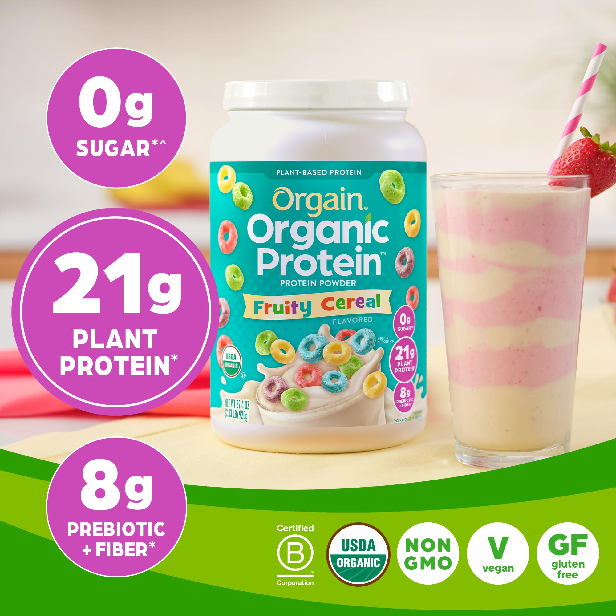 Orgain Organic Vegan Protein Powder, Fruity Cereal - 21g Plant Based Protein, Gluten Free Orgain buy supplements canada