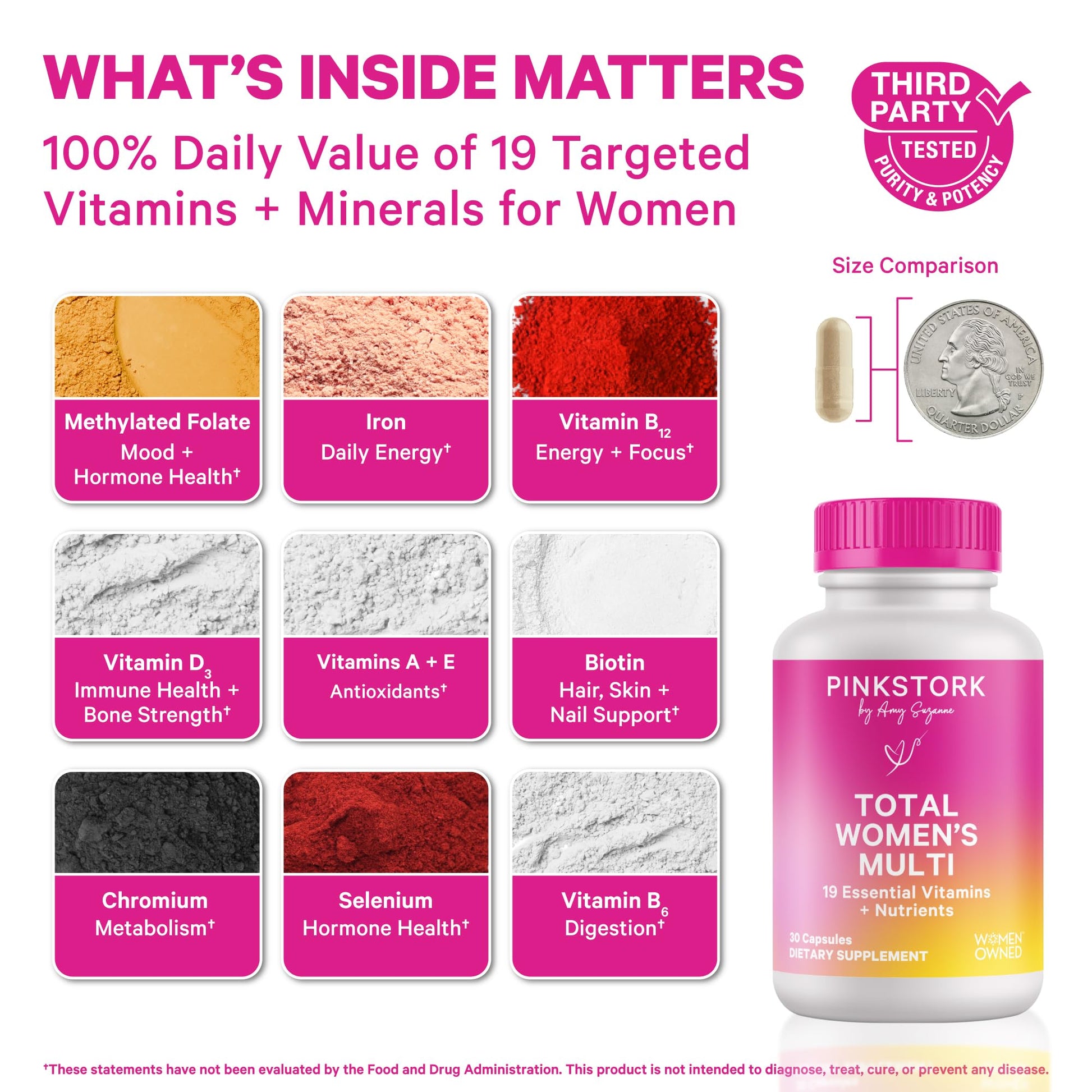 Pink Stork Total Women's Multivitamin - 19 Essential Vitamins for Women & Nutrients – Energy, Metabolism, Hormone, Immune & Mood Support – B6, B12, Biotin, Iron & Zinc – 30 Capsules Pink Stork buy supplements canada