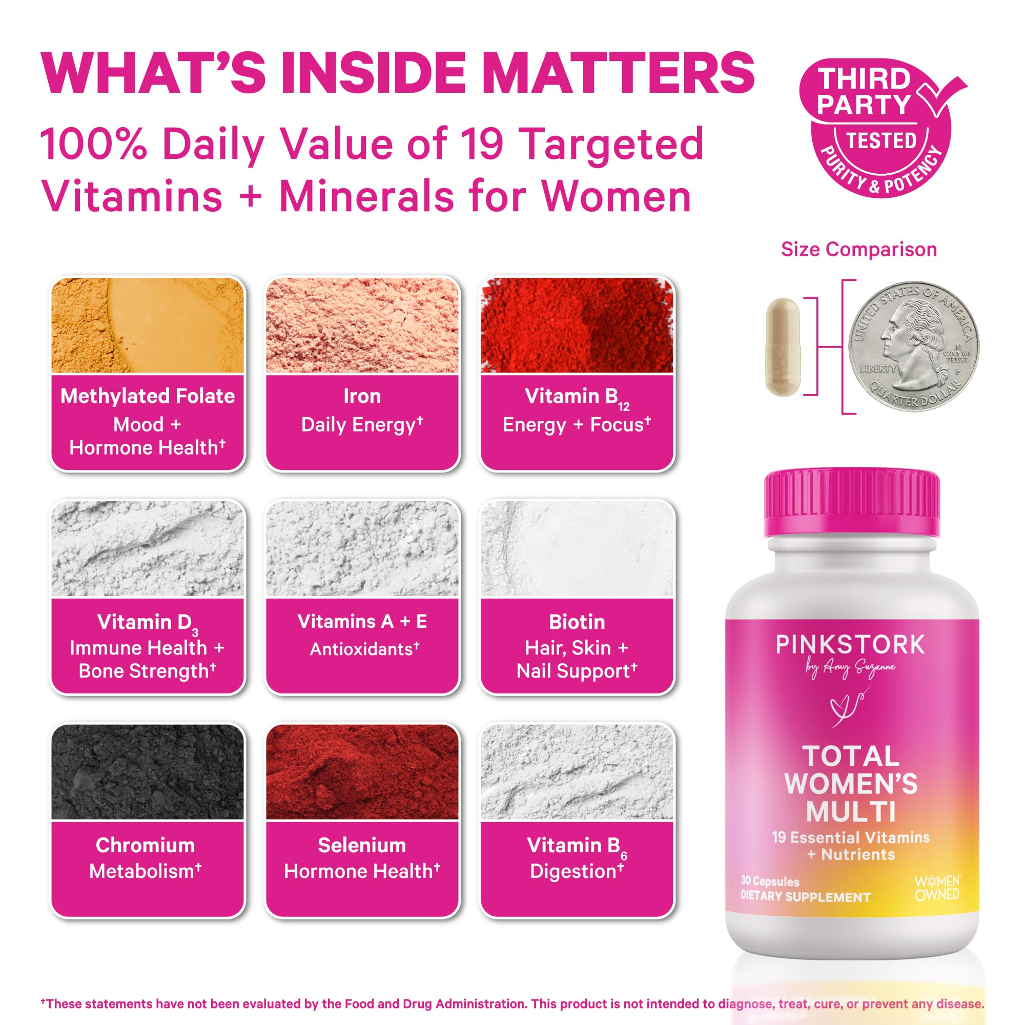 Pink Stork Total Women's Multivitamin - 19 Essential Vitamins for Women & Nutrients – Energy, Metabolism, Hormone, Immune & Mood Support – B6, B12, Biotin, Iron & Zinc – 30 Capsules Pink Stork buy supplements canada