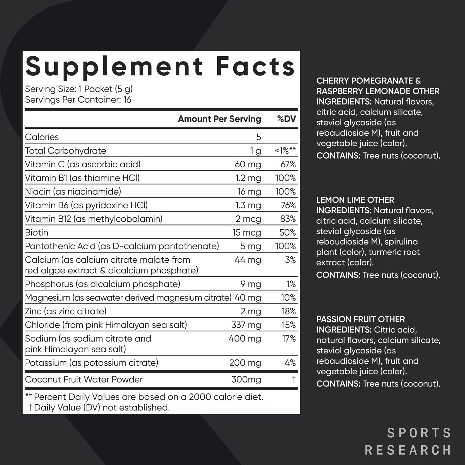 Sports Research® Hydrate Electrolytes Powder Packets - Sugar-Free & Naturally Flavored with Vitamins, Minerals, and Coconut Water - Supports Hydration - 16 Packets - Variety Pack Sports Research buy supplements canada