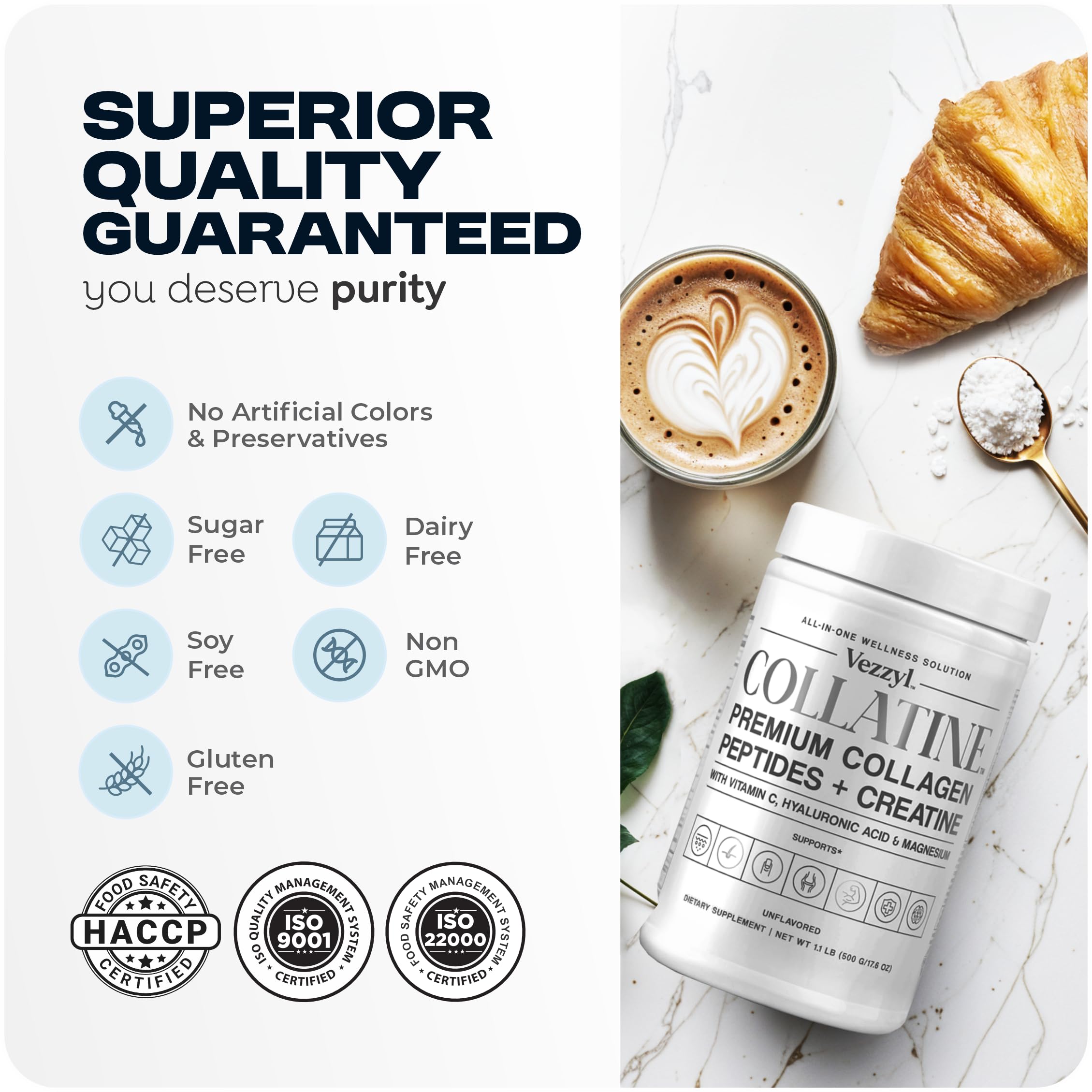 Vezzyl - Collatine - Premium Collagen Peptides + Creatine with Vitamin C, Hyaluronic Acid and Magnesium for Skin, Hair, Nails, Bone & Joint, Muscle, Immune and Cognitive Aid (.55 LB (250 G/8.8 OZ) Vezzyl buy supplements canada
