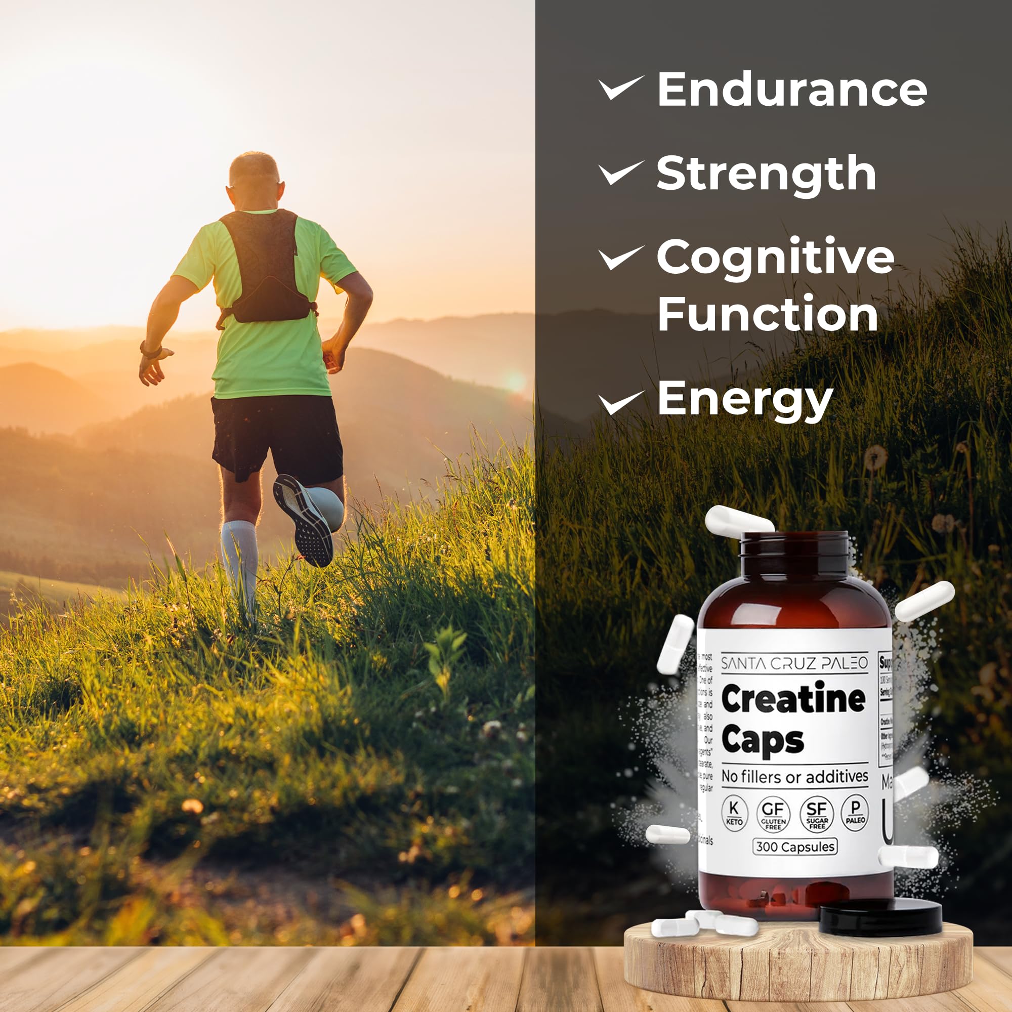 Santa Cruz Paleo Creatine Capsules, Supports Muscle Growth & Energy, Gluten Free, Keto, Sugar Free, Paleo, No Fillers or Additives, Creatine Monohydrate Pills, Santa Cruz Paleo buy supplements canada