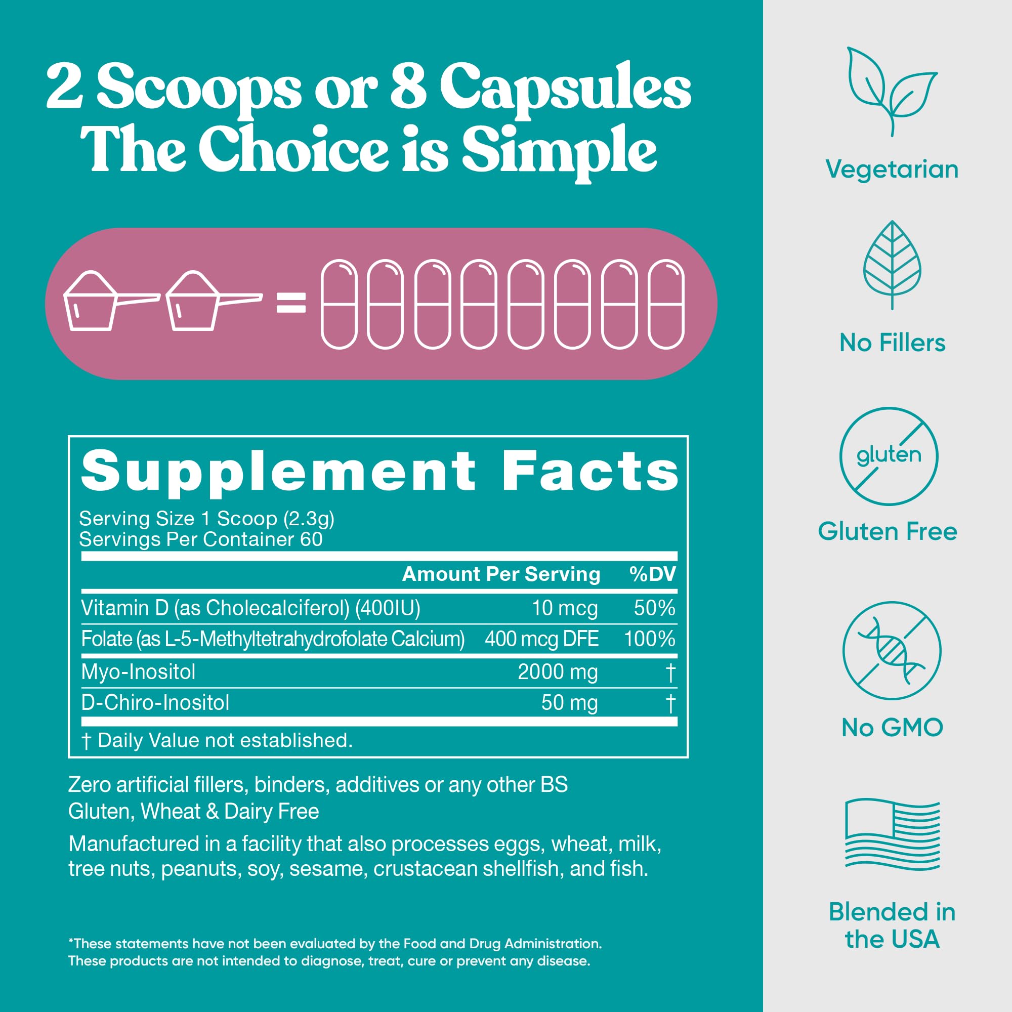 Eu Natural Regulate MAX Myo-Inositol & D-Chiro Inositol Supplement Powder for Women with Vitamin D & Folate Nutritional Support, Hormone Balance & Fertility Support, Unflavored 60 Servings Eu Natural buy supplements canada