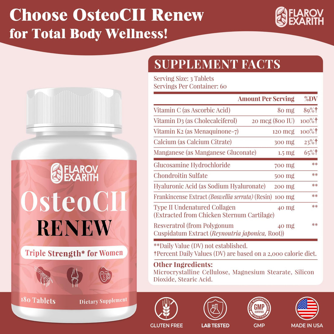 Joint Supplements for Women OsteoCII Renew Triple Strength – Advanced Joint, Bone & Skin Formula – Collagen, Glucosamine, Chondroitin, Calcium, MK-7, Vitamin D3, Hyaluronic Acid, 180 Tablets Flarovexarith buy supplements canada
