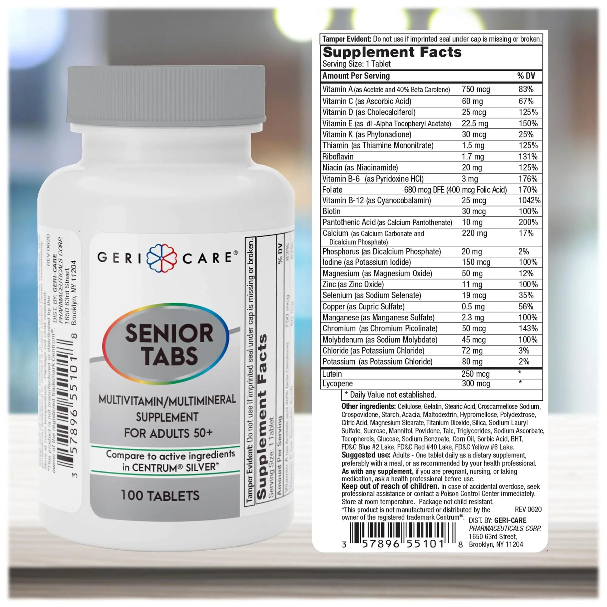 GeriCare Senior Tab 50+ Multivitamin and Minerals Tablets - Immune Support - Age-Defying Nutrition, 100 Count (Pack of 2) GeriCare buy supplements canada