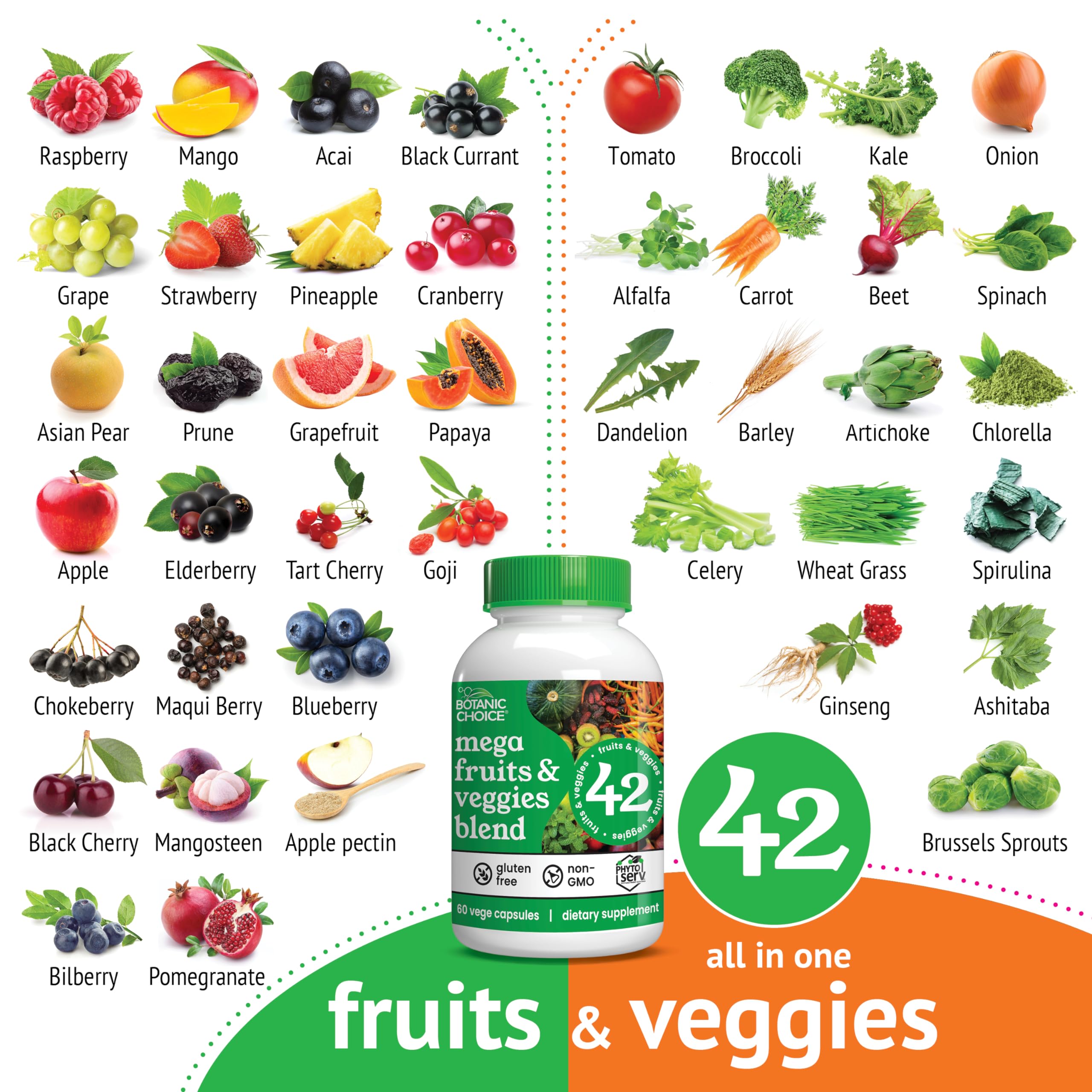 Botanic Choice Since 1910 - Mega Fruits & Veggies Blend - 42 Fruits and Vegetables - 2 Caps Daily - 60 Count Supplement Botanic Choice buy supplements canada