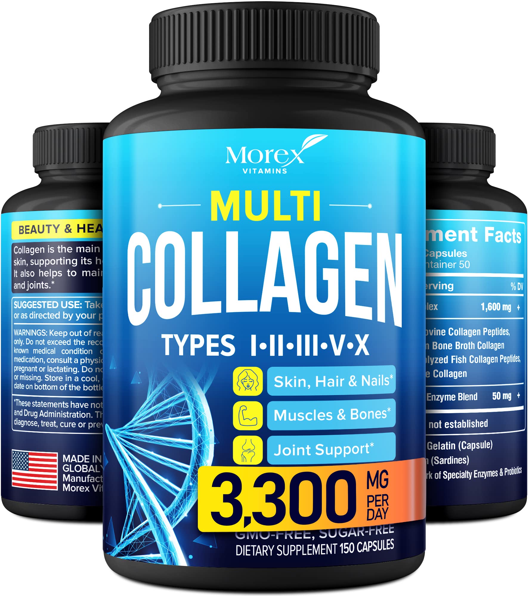 Multi Collagen Pills (Types I, II, III, V & X) - Marine Collagen & Bone Broth Capsules MOREX VITAMINS buy supplements canada