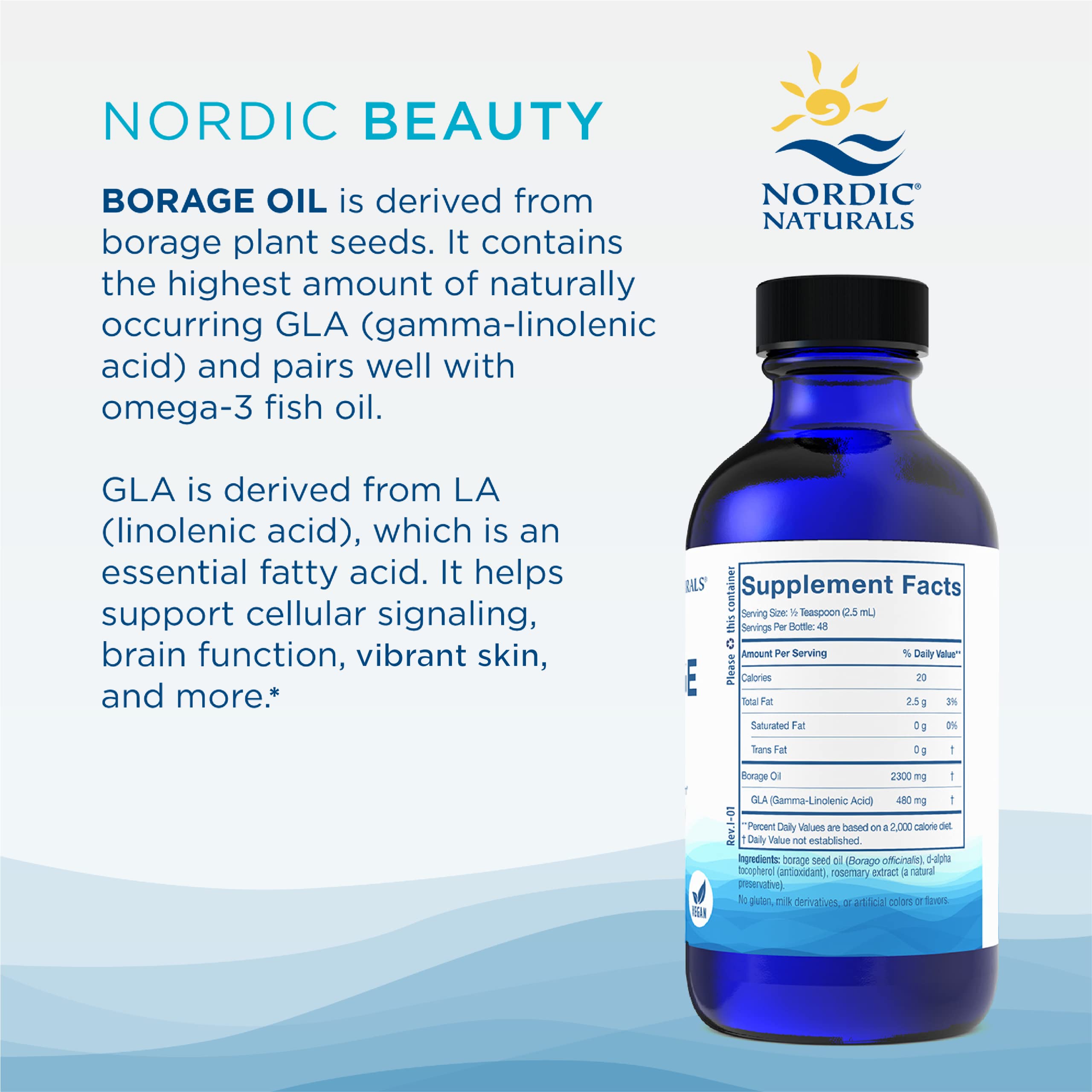 Nordic Naturals Nordic Beauty Borage Oil, Unflavored - 4 Ounces - Borage Seed Oil, Unique Omega-6 for Healthy and Hydrated Skin, 480 Milligrams of GLA - Non-GMO - Vegan, 48 Servings Nordic Naturals buy supplements canada