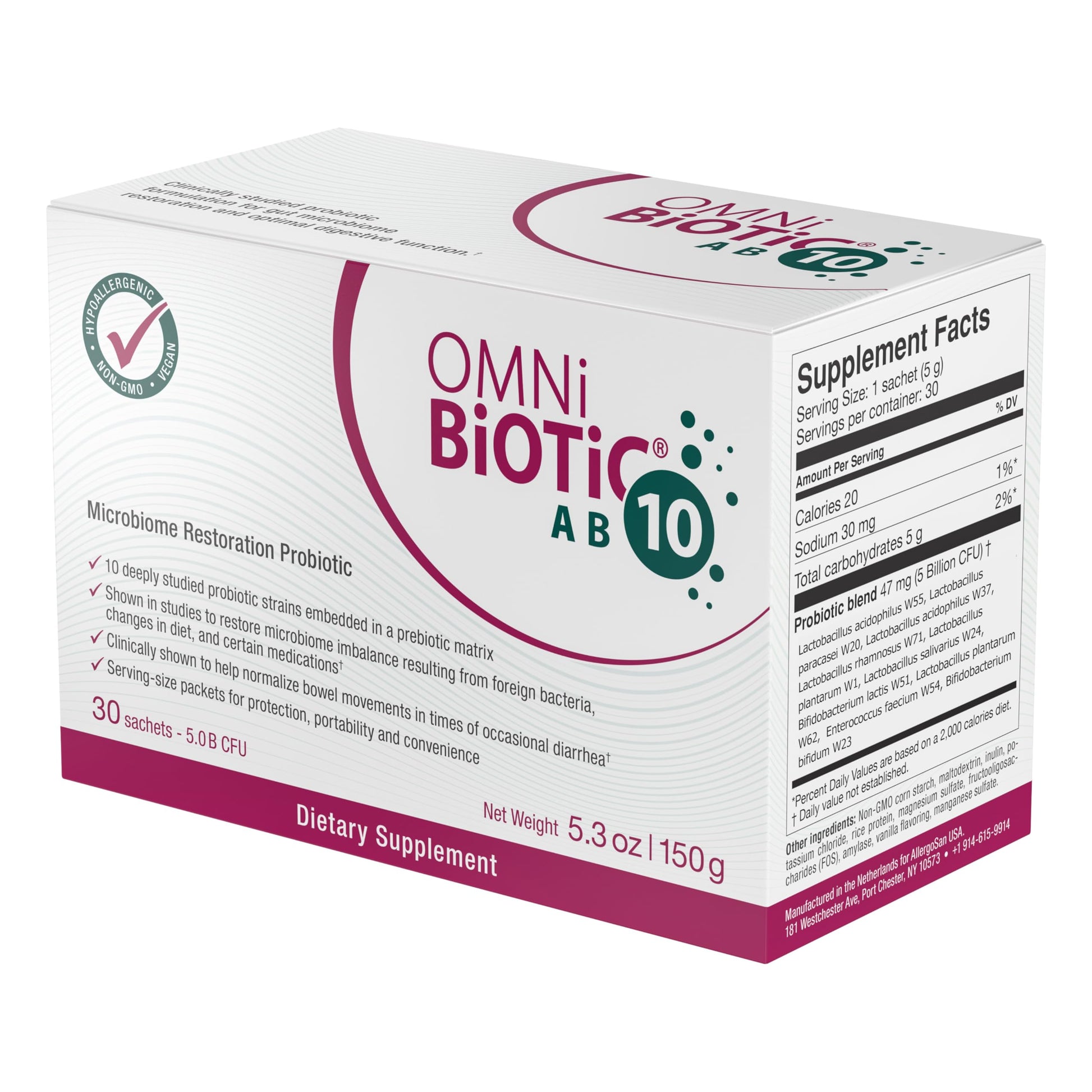 OMNi BiOTiC AB 10 - Clinically Tested Restorative Probiotic - Supports & Restores Gut Flora & Digestion - Digestive Probiotic for Diarrhea - Vegan, Hypoallergenic, Non-GMO (30 Daily Packets) OMNi BiOTiC buy supplements canada