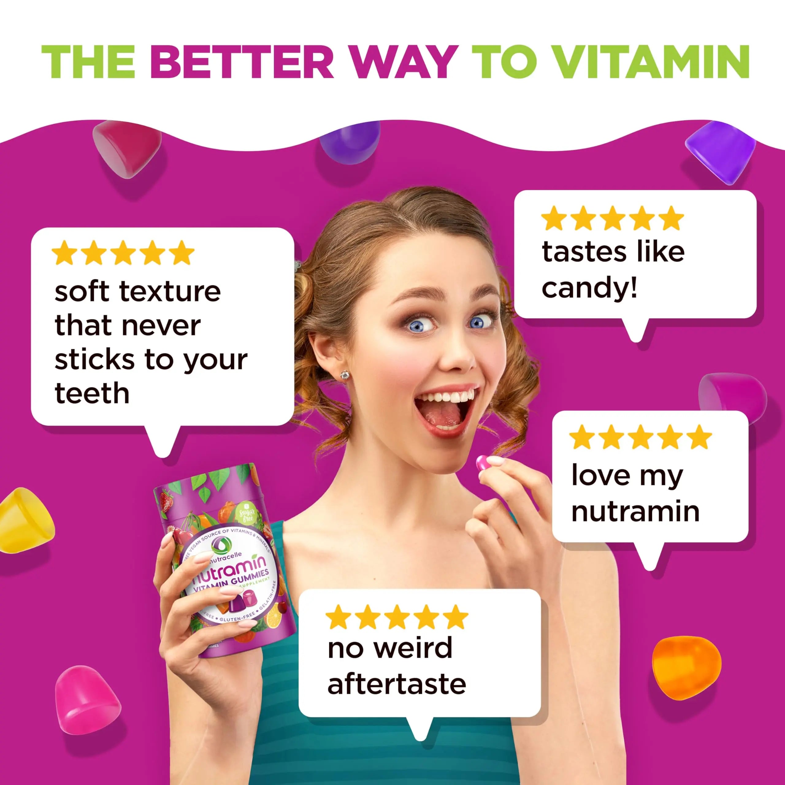 NUTRAMIN Daily Vegan Keto Multivitamin Gummies Non-GMO Natural Vitamin C, D + Zinc for Immunity, Plant-Based, Sugar-Free Nutracelle buy supplements canada