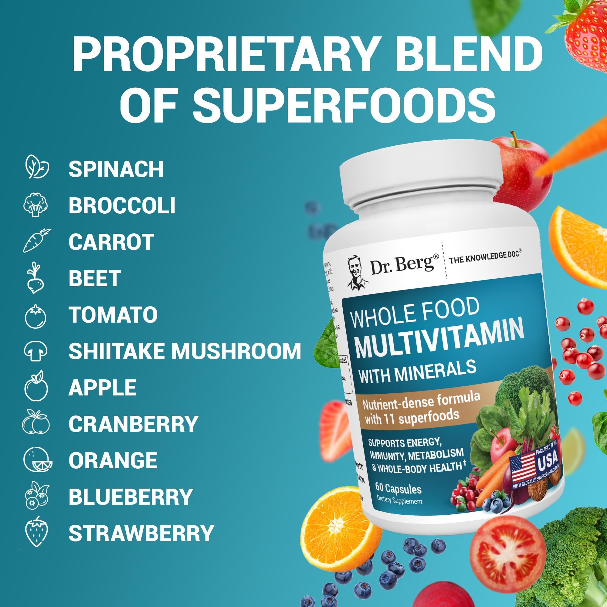 Dr. Berg Whole Food Multivitamin with Minerals - Daily Multivitamin for Men and Women - Includes Premium Whole Food Fruits and Vegetable Blend with Folate Dr. Berg Nutritionals buy supplements canada