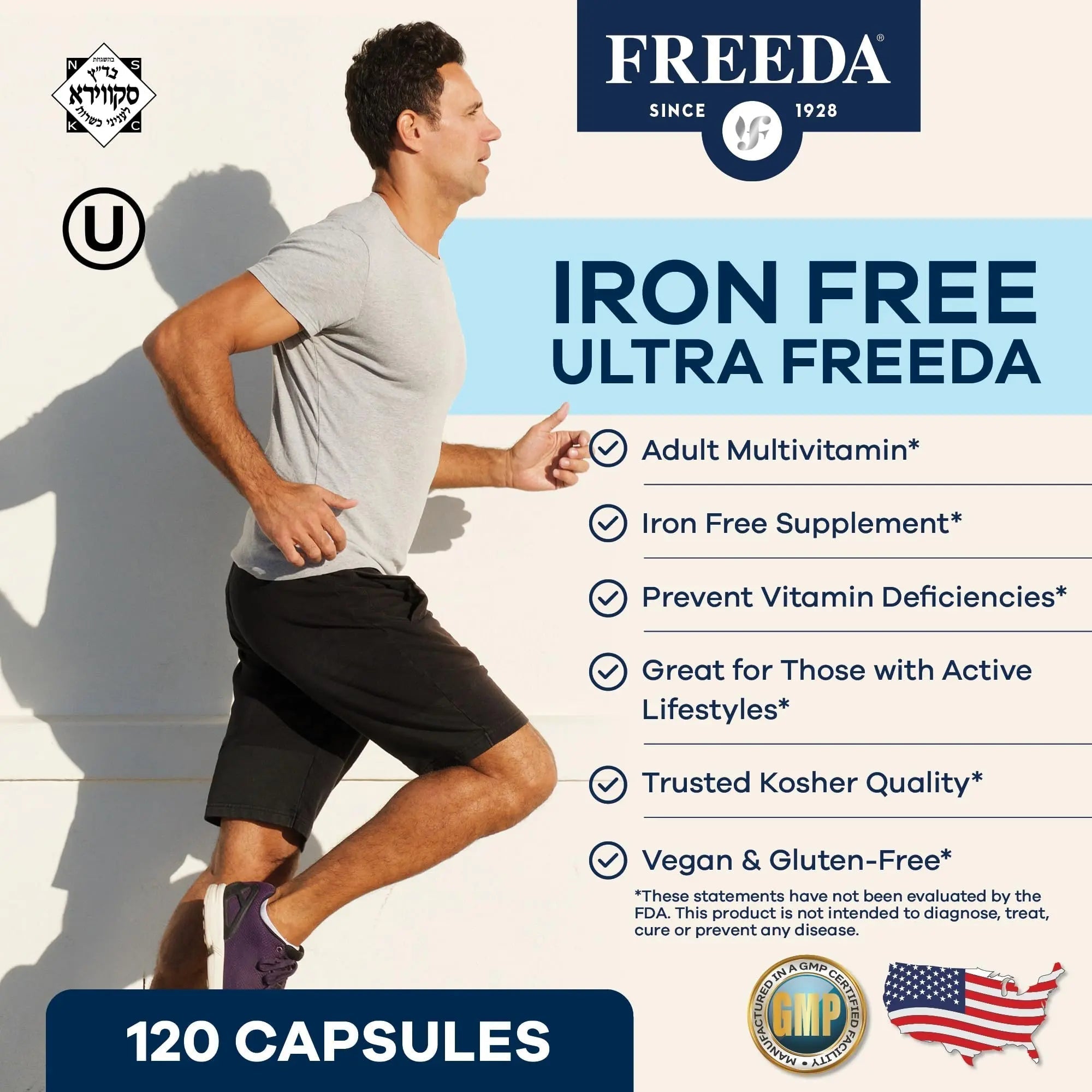 FREEDA Ultra Multivitamin Capsules – High-Potency Daily Supplement for Men & Women – Iron-Free – 120 Count – Kosher Certified FREEDA buy supplements canada