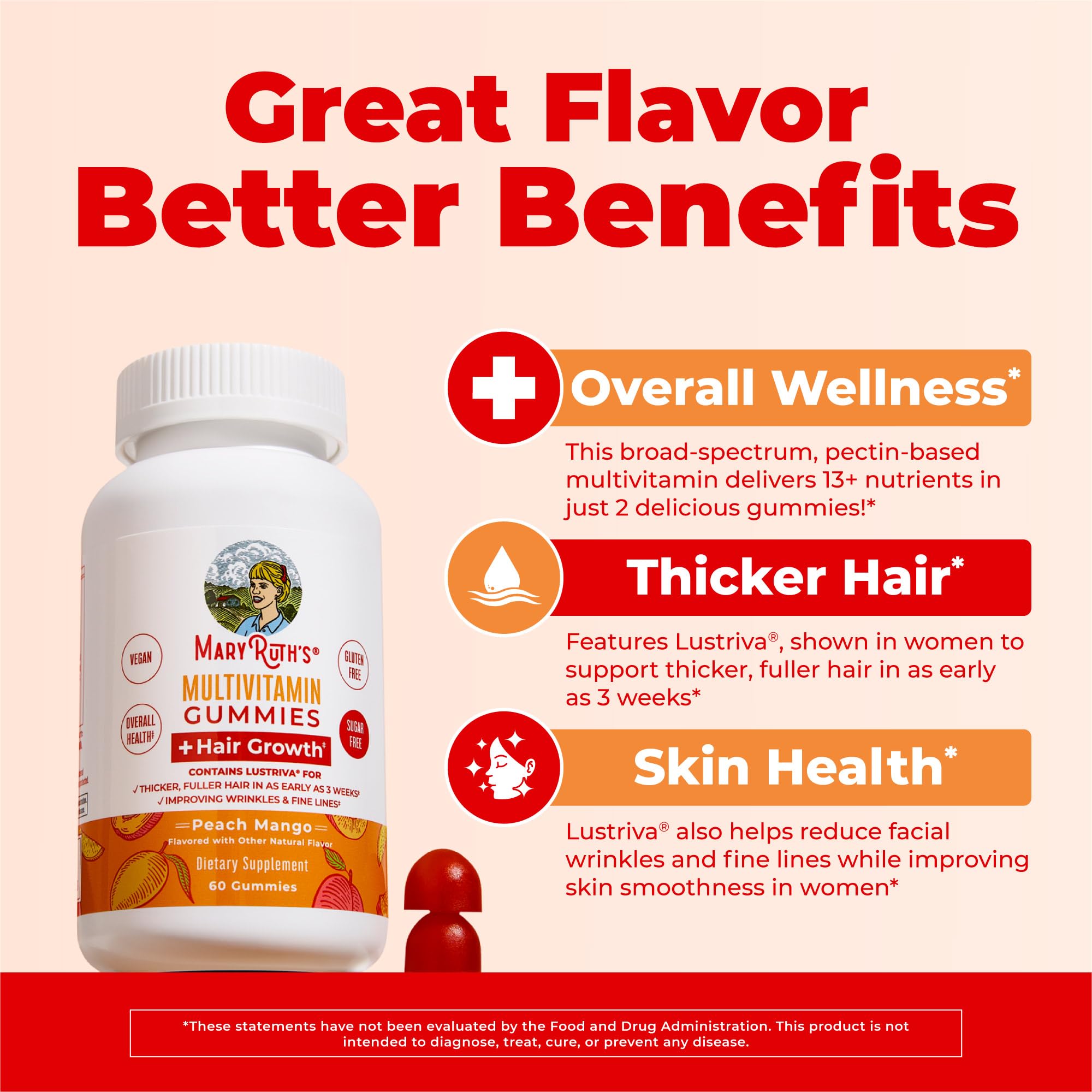 MaryRuth's Multivitamin + Hair Growth Gummies | with Lustriva® | Biotin 10000mcg | B Vitamins | Formulated for Thicker Hair, Wrinkles, Fine Line MARYRUTH'S buy supplements canada