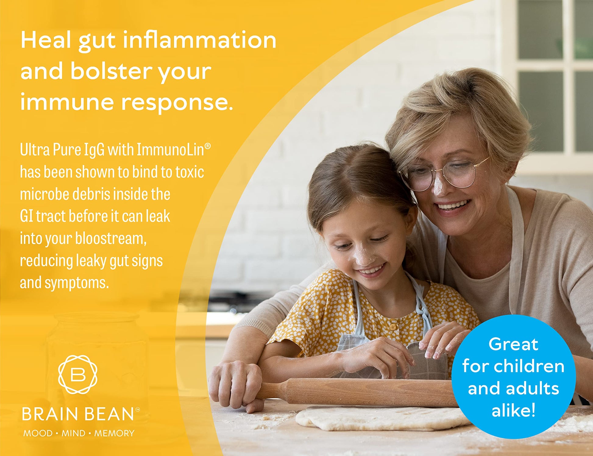 Brain Basics Ultra Pure IgG Supplement - Dairy-Free Supplement IgG-Immunolin Powder, Blended Vitamin & Mineral Supplements, 150g, 60 Servings Brain Bean buy supplements canada