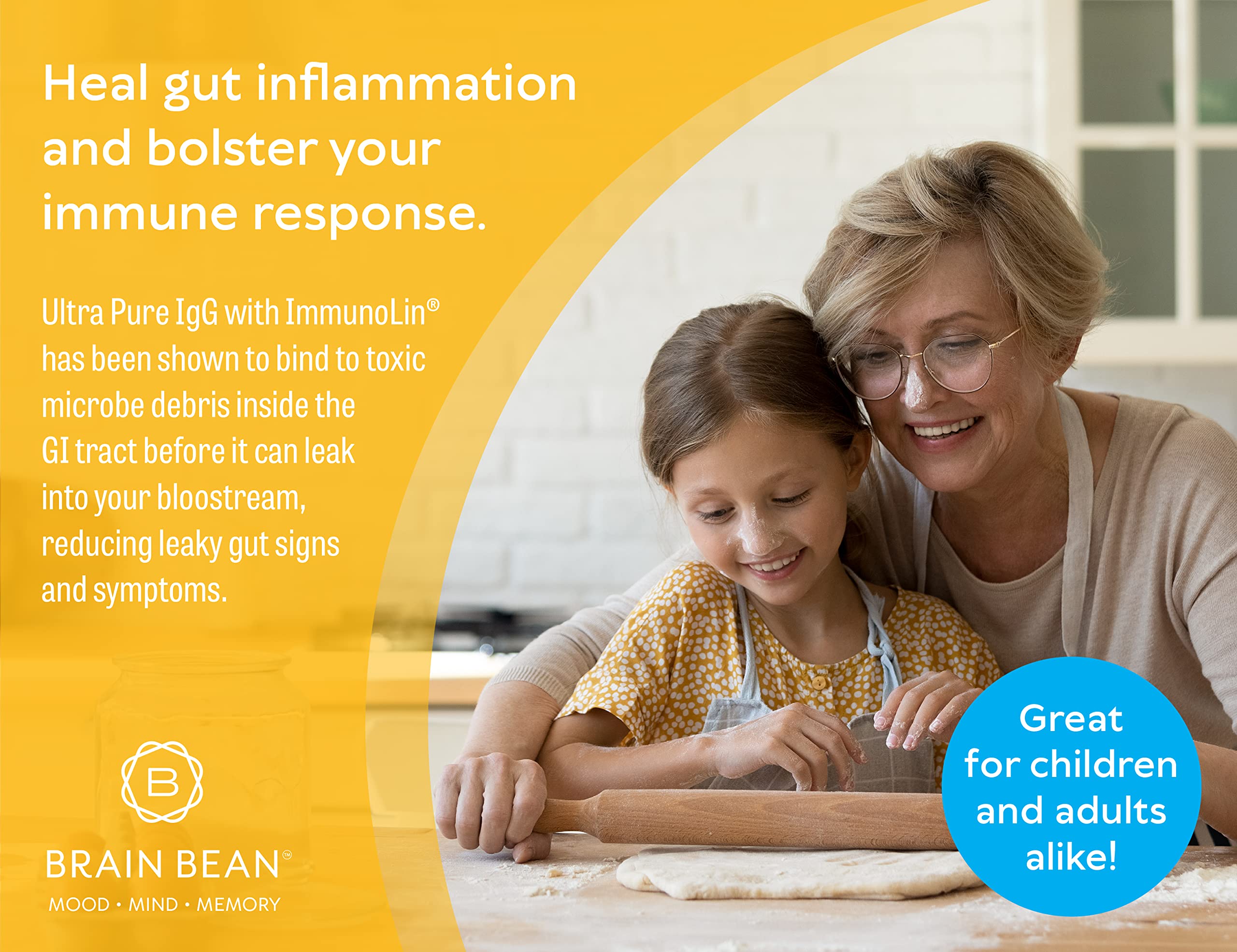 Brain Basics Ultra Pure IgG Supplement - Dairy-Free Supplement IgG-Immunolin Powder, Blended Vitamin & Mineral Supplements, 150g, 60 Servings Brain Bean buy supplements canada