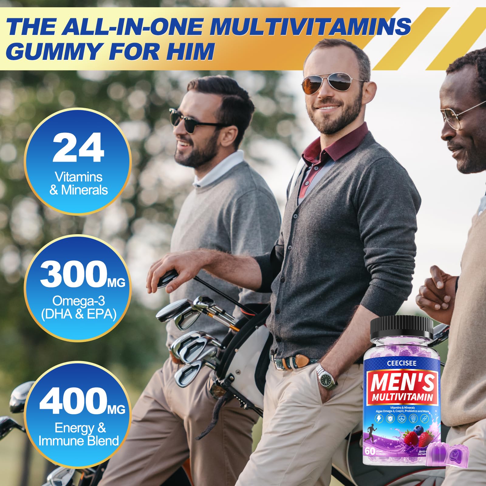 Ceecisee Men’s Methylated Multivitamin Gummies: Chewable Multivitamins Mens Gummy with Omega Probiotic Magnesium Zinc Vitamins B12 D3 - No Iron Daily Supplement Support Energy Immune for Men(120Count) Ceecisee buy supplements canada