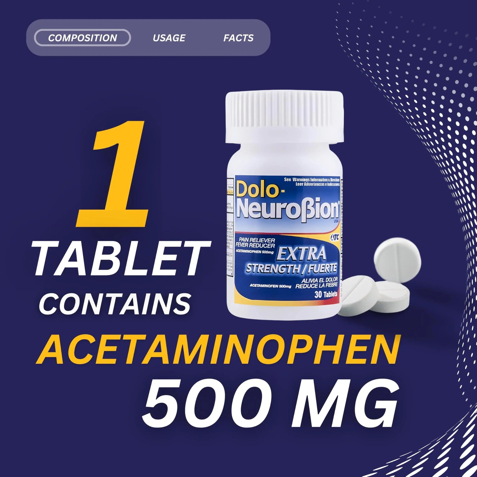 Dolo Neurobion 30 Tablets - Pain Reliever, Fever Reducer, Extra Strength, Fuerte, Alivia el Dolor, Reduce la Fiebre Neurobion buy supplements canada