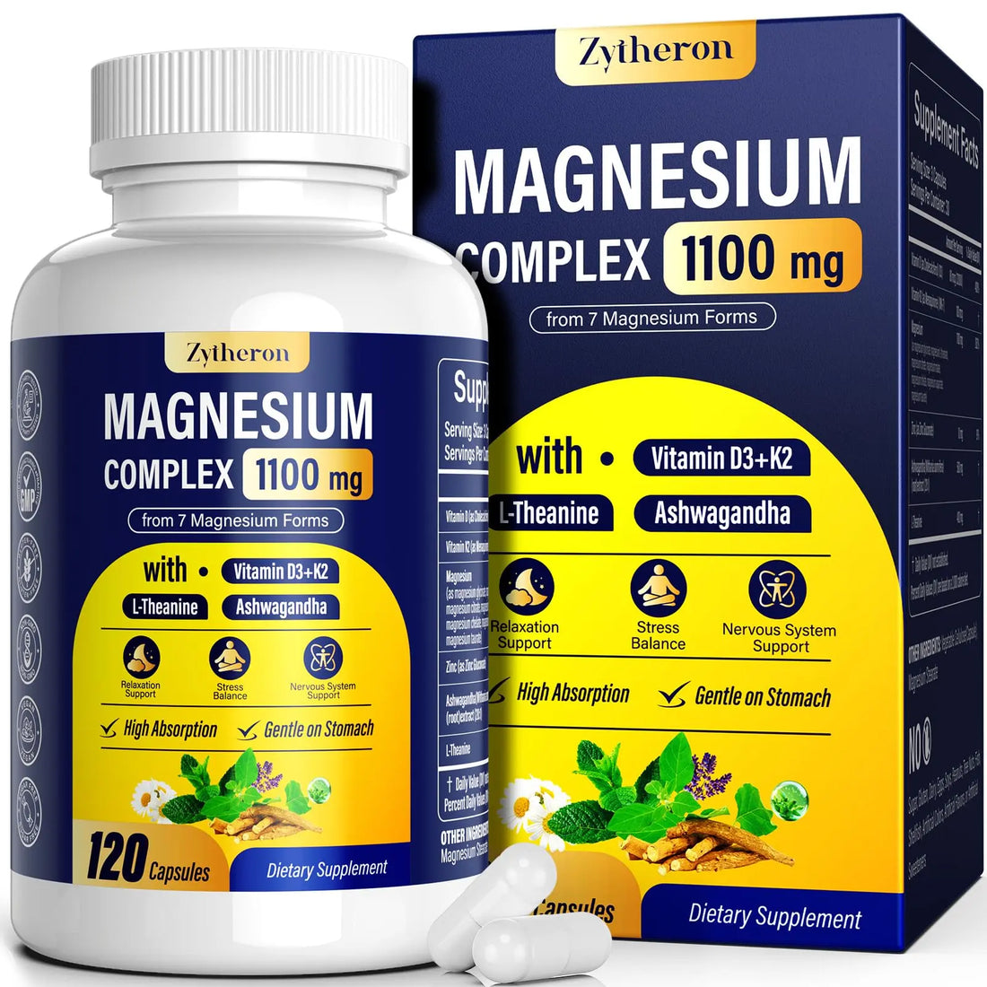 Magnesium Complex for Women & Men 1100mg, 7-in-1 Magnesium Supplement with Ashwagandha & L-Theanine for Calm & Sleep Support, High Absorption, Vegan 120 Capsules Zytheron buy supplements canada
