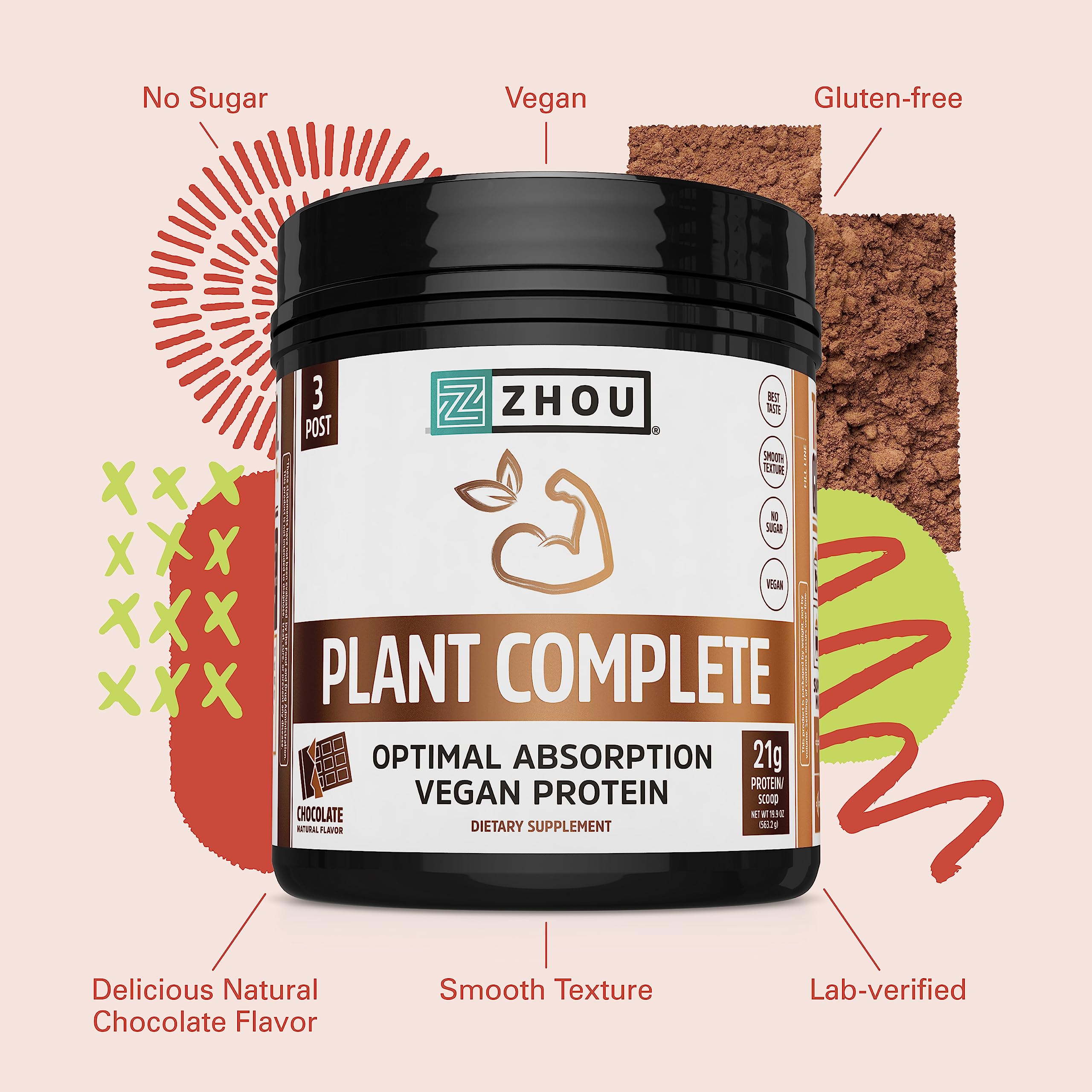 Zhou Nutrition Plant Based Vegan Protein Powder, Best Absorption Digest Score, Complete Zhou Nutrition buy supplements canada