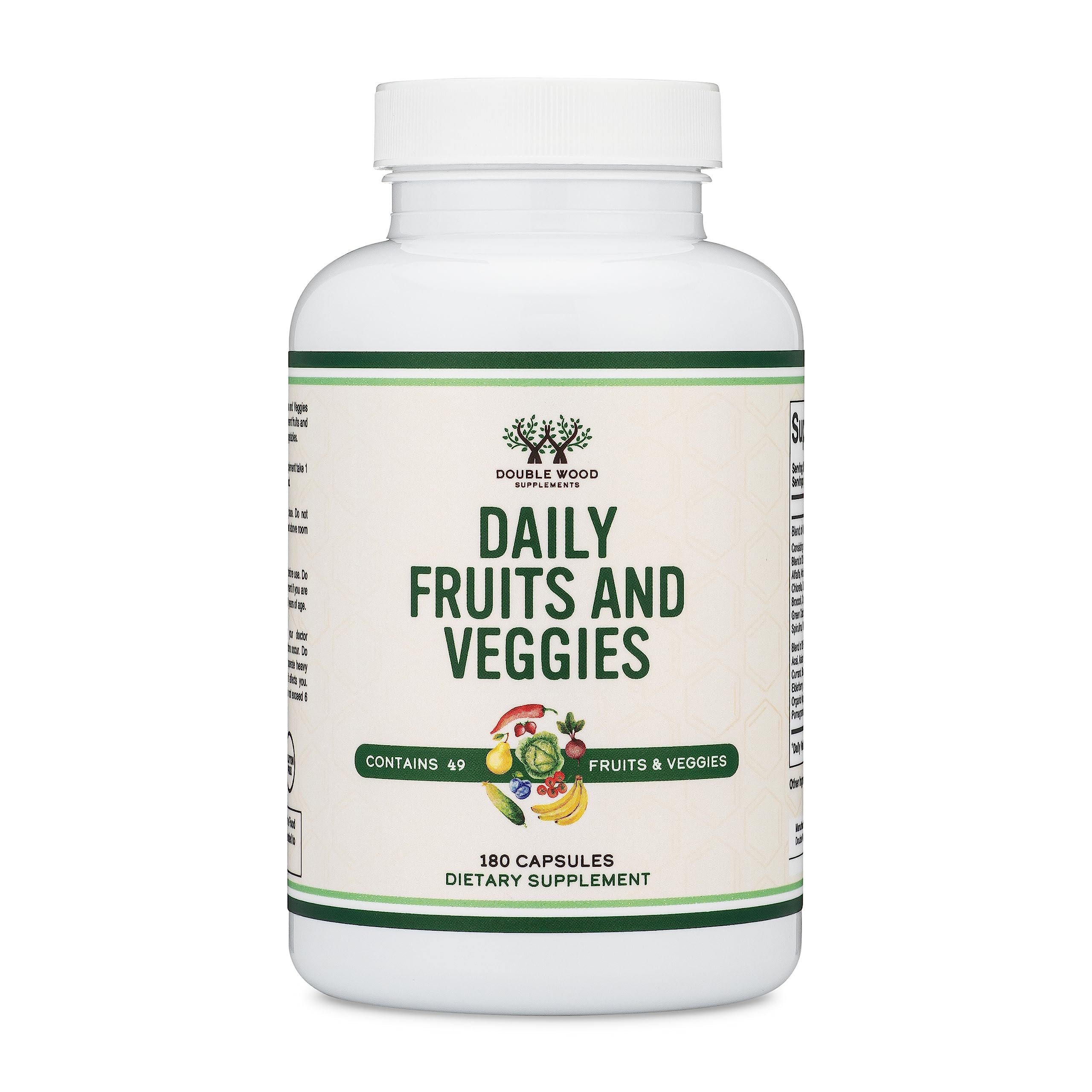 Fruits and Veggies Supplement (Daily Blend of 49 Different Fruits and Vegetables, 23 Veggies and 29 Fruits) 1,500mg Servings, 180 Capsules (No Fillers, Vegan Safe, Non-GMO) by Double Wood Double Wood Supplements buy supplements canada
