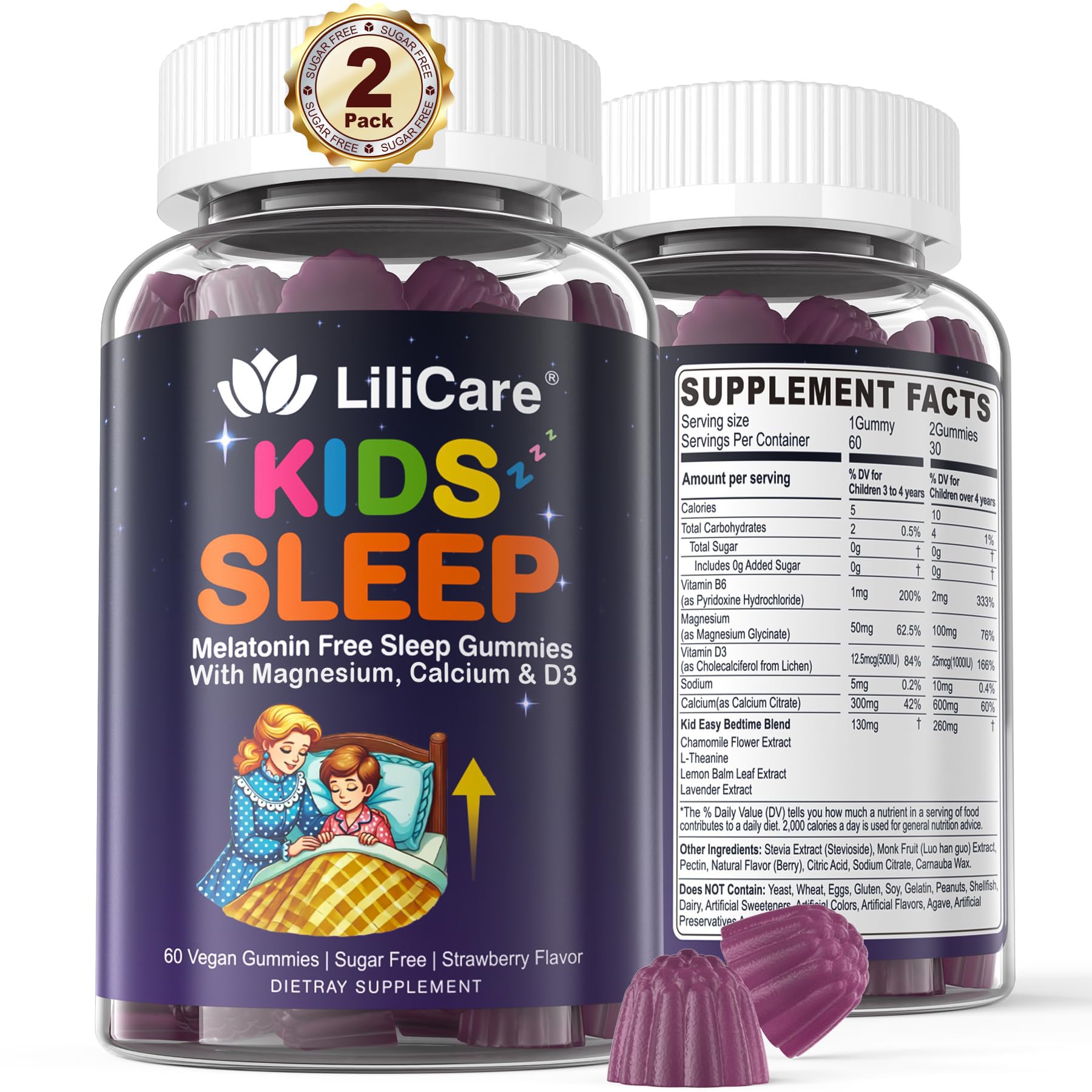 LILICARE Kids Sleep Gummies - Magnesium Glycinate Gummies, Melatonin Free Sleep Aid | Magnesium, Calcium, D3, B6, L Theanine | Kid Melatonin Alternative for Restful Sleep (Pack of 2) LILICARE buy supplements canada